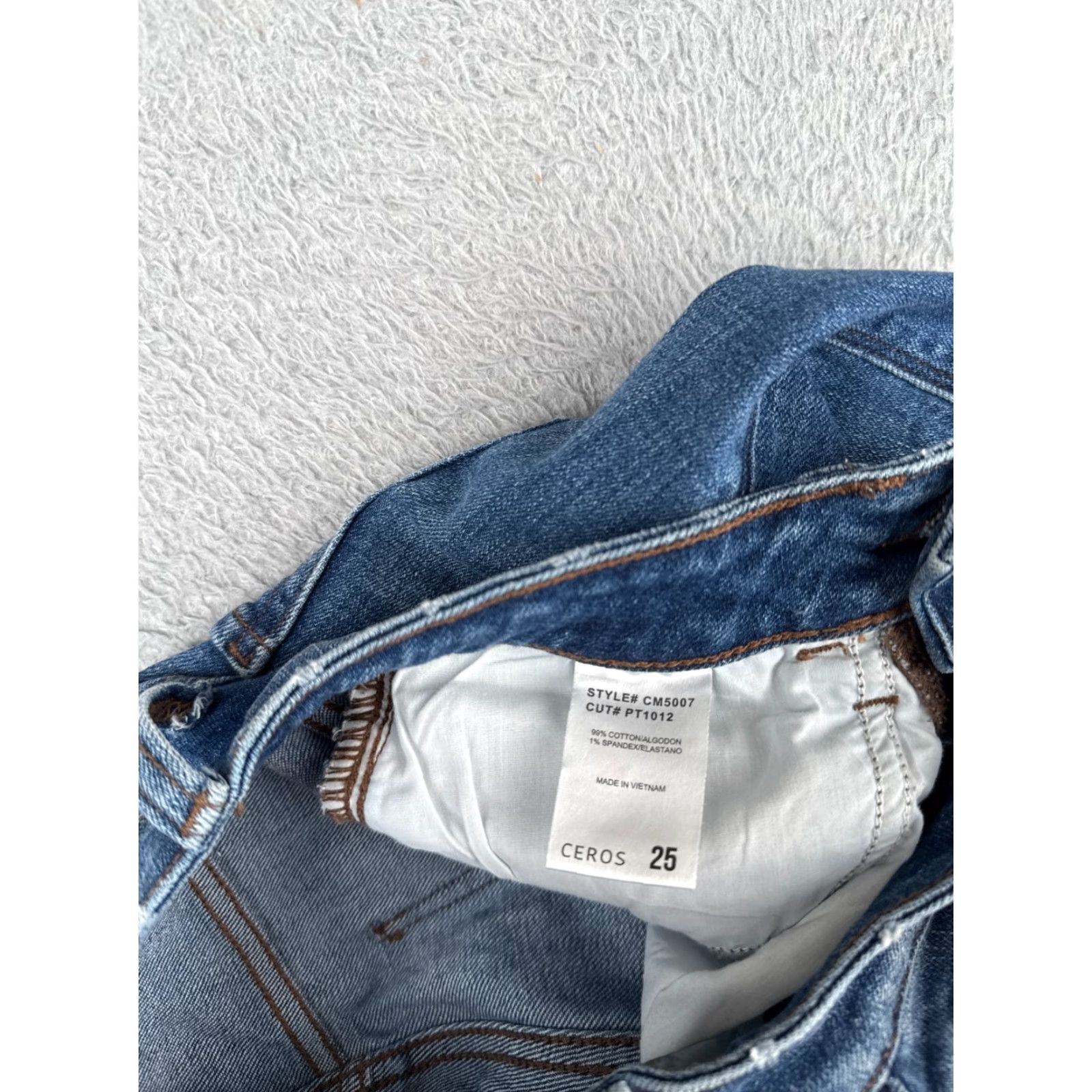 American Eagle Outfitters Ceros Jeans Womens 25 Blue Distressed Skinny Mid Rise Cotton Blend Zip 25x28 Jeans Size 42" / US 20 - 7 Thumbnail