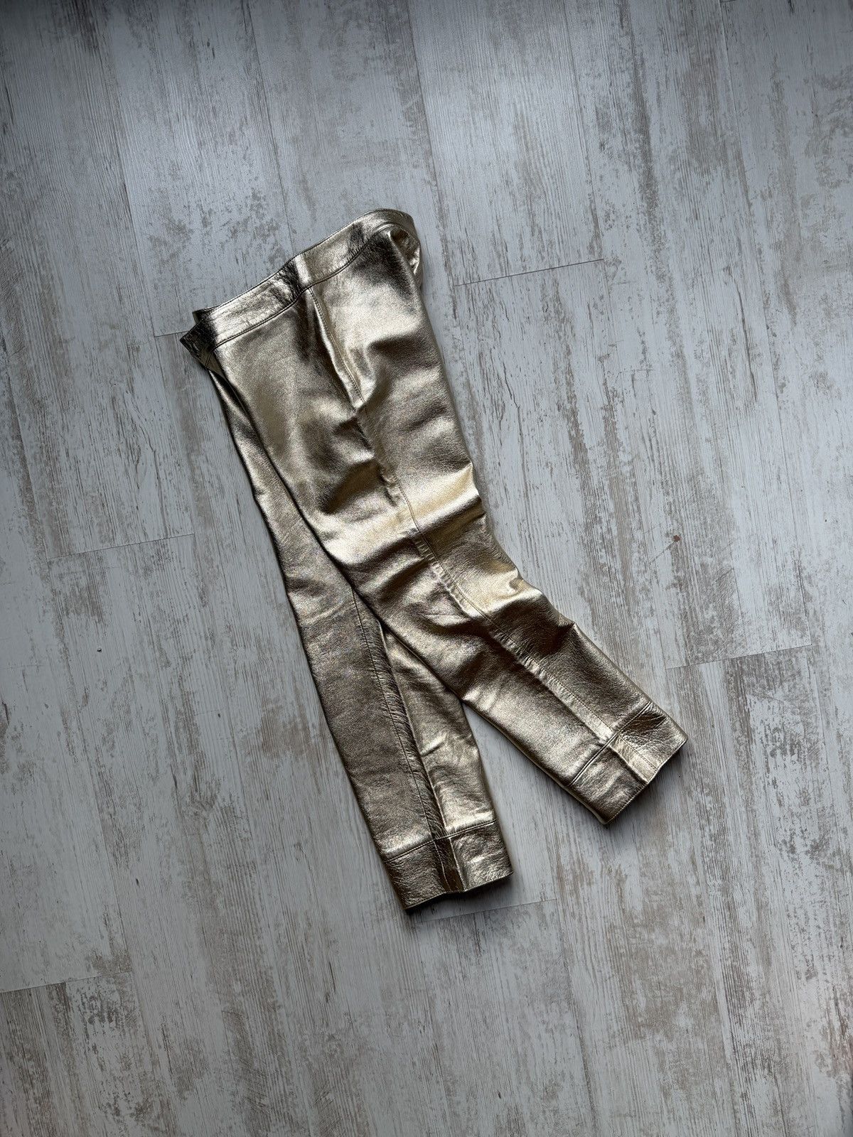 Marni MARNI Gold Metallic Leather Straight Trousers IT 38 Luxury Size 26" / US 2 / IT 38 - 2 Thumbnail