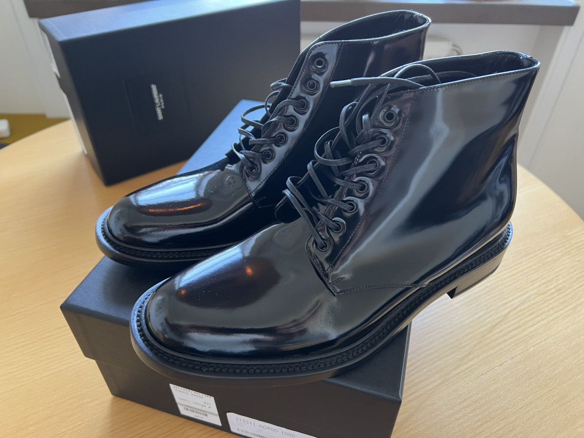 Patent Leather Army Boots (s/s 2013 Hedi Slimane). US 8.5.