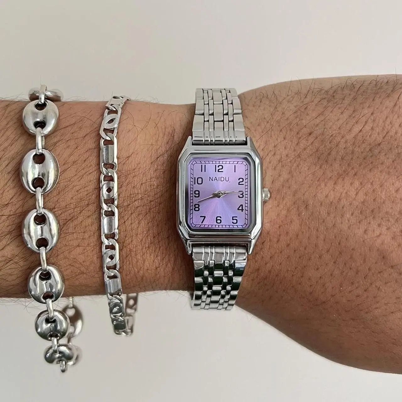 Jewelry 2000s vintage style rectangle stainless steel quartz watch Size ONE SIZE - 1 Thumbnail