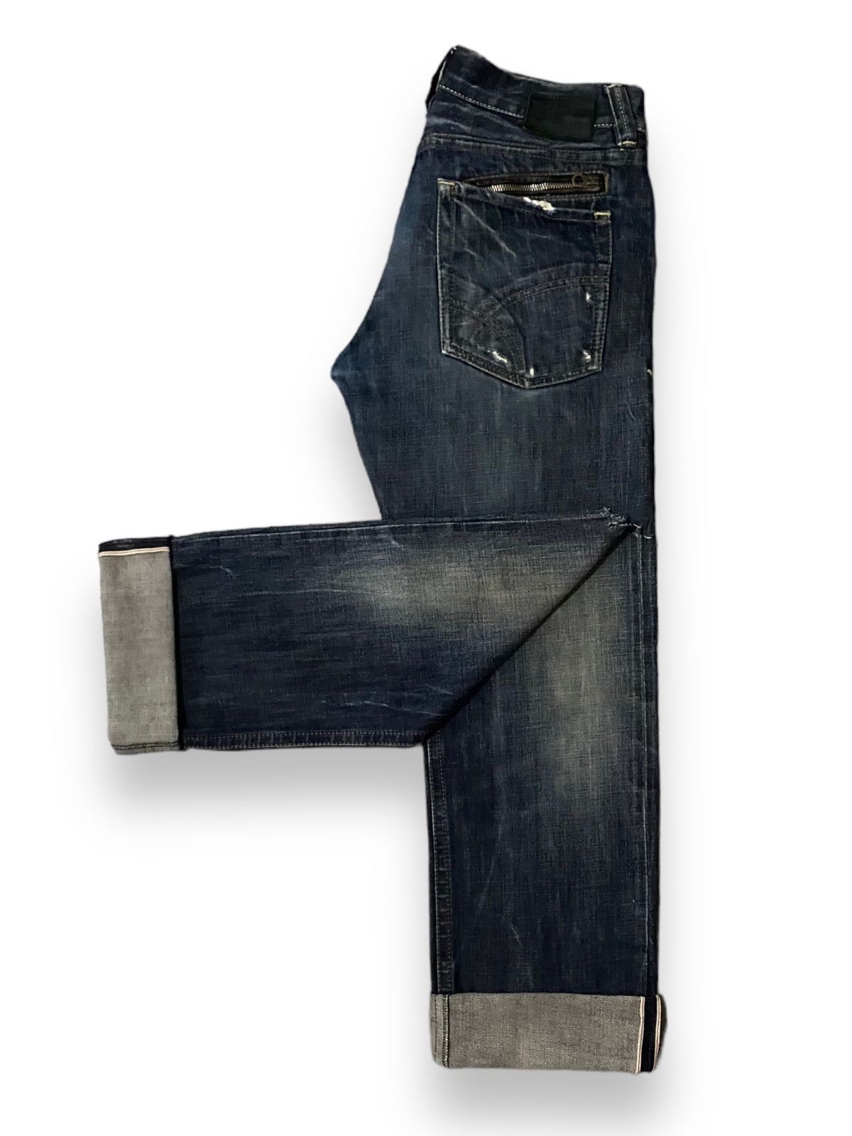 image of Avant Garde x Gas Men Gas Europe Jean Selvedge Distressed Zipper Pocket Oval À in Blue Jean (Size 3