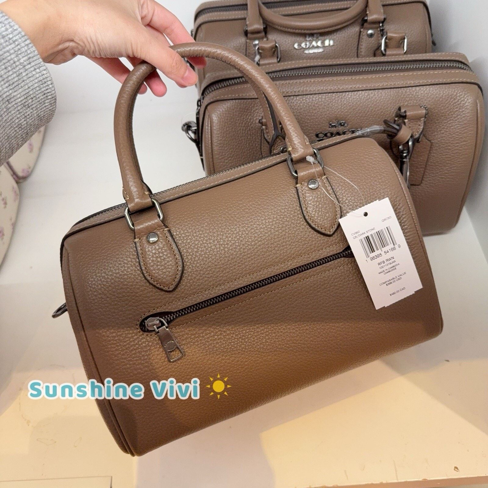 Coach NWT Coach Rowan Satchel CV962 Pebbled Leather Qb/Dark Stone Size ONE SIZE - 4 Thumbnail