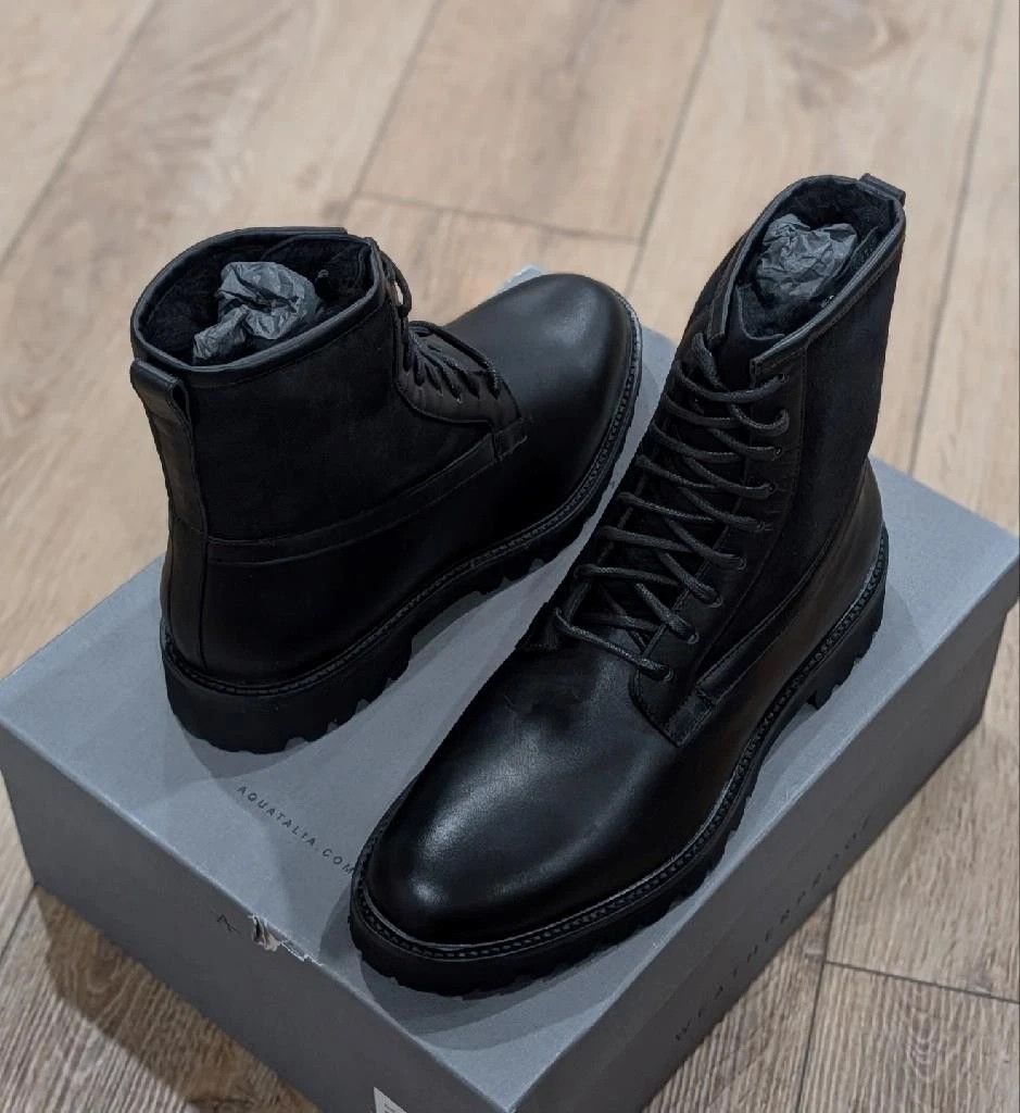Aquatalia Aquatalia "Gitan" Leather/Shearling Combat Boots Black 9.5 Size US 9.5 / EU 42-43 - 1 Thumbnail