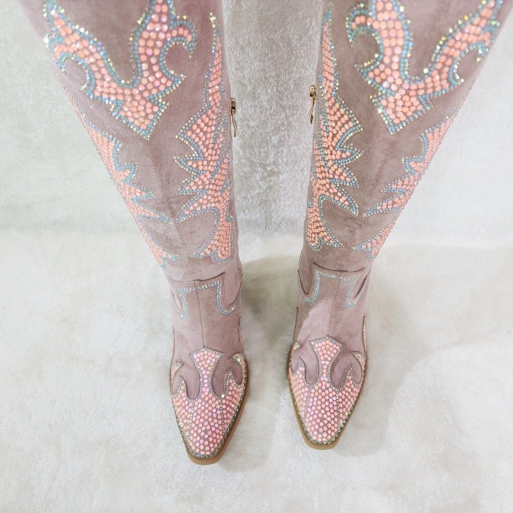 Other Sparks Country Western Cowgirl Knee Boots Dazzleing Iridesce Size US 11 / IT 41 - 2 Thumbnail