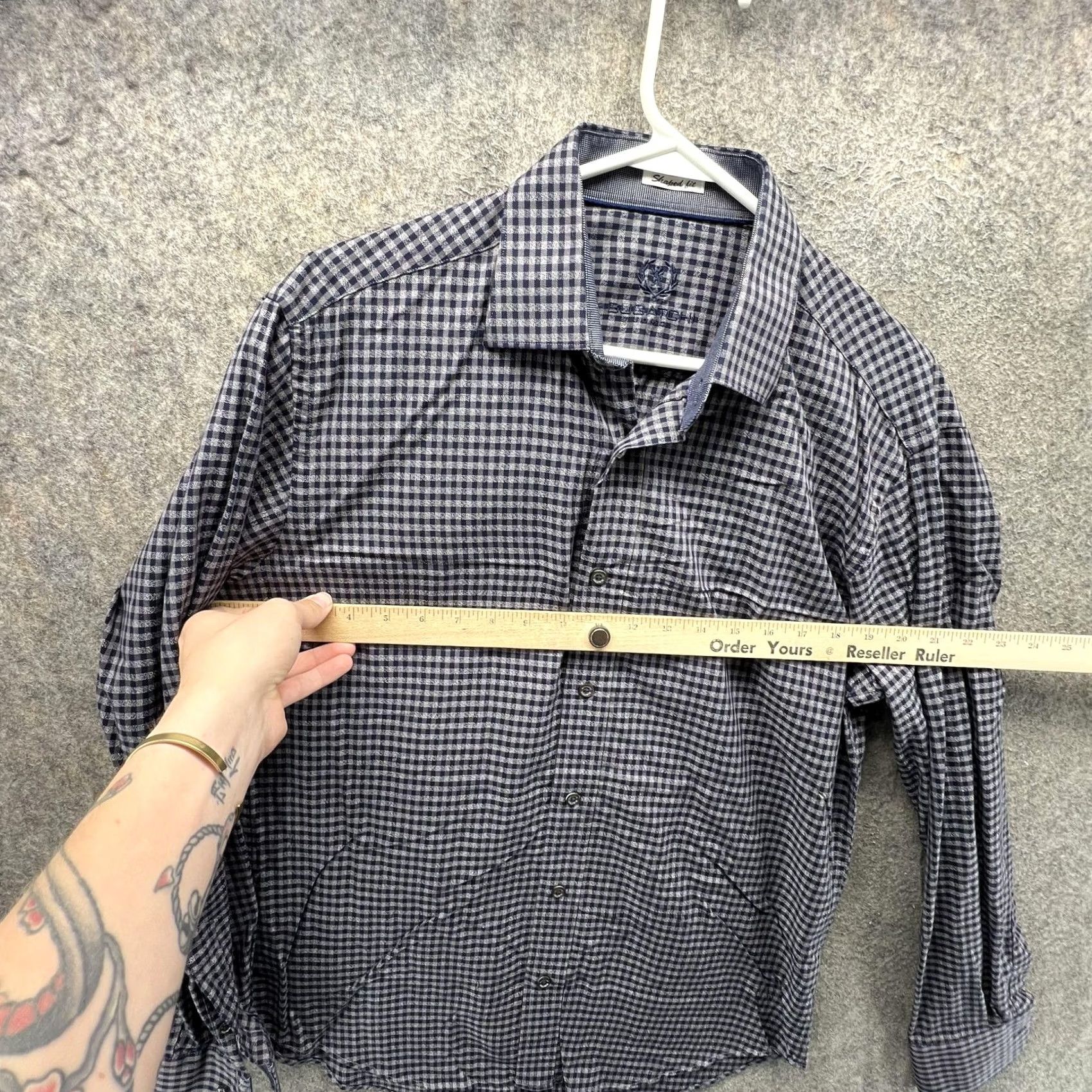 BUGATCHI Bugatchi Shirt Mens Large Blue Check Slim Fit Long Sleeve Button Casual Size US L / EU 52-54 / 3 - 6 Thumbnail