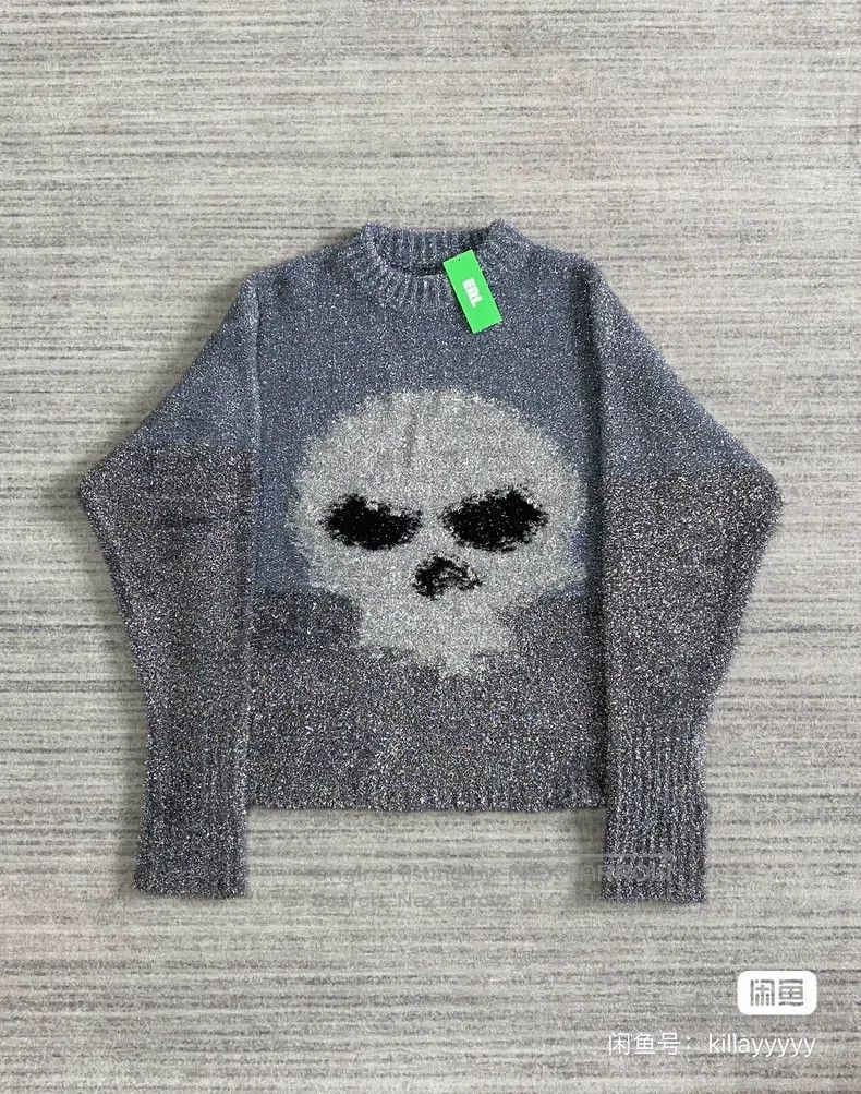 ERL Silver Glitter Skull Print Glitter Skeleton Gradient R