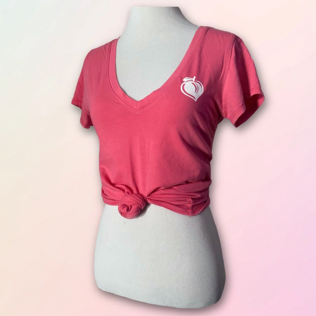 Vintage Retro, Wet Seal, Peach Coral V Neck, Semi Sheer Fitted Tee Size S / US 4 / IT 40 - 1 Thumbnail
