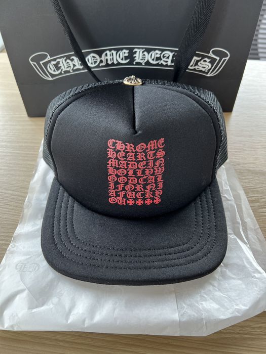 Chrome Hearts Chrome Hearts Eyechart Trucker Hat (Black/Red) FREE