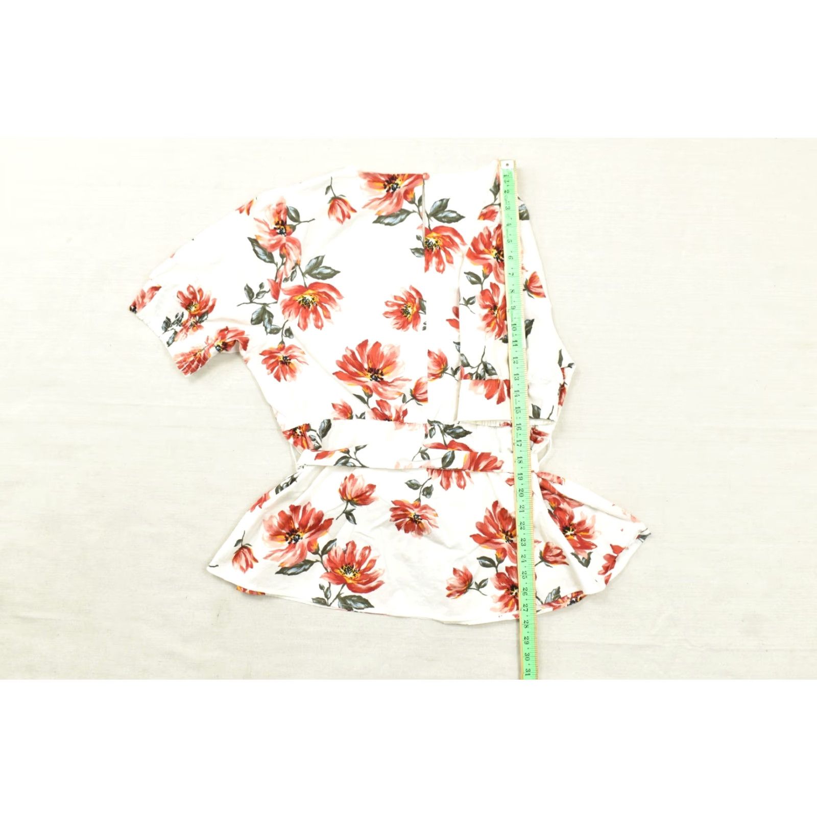 Vintage Lane Bryant Women Size 18 Blouse V-Neck White Floral Belted Peplum Top Cotton Spandex Size XXL / US 16-18 / IT 52-54 - 5 Thumbnail