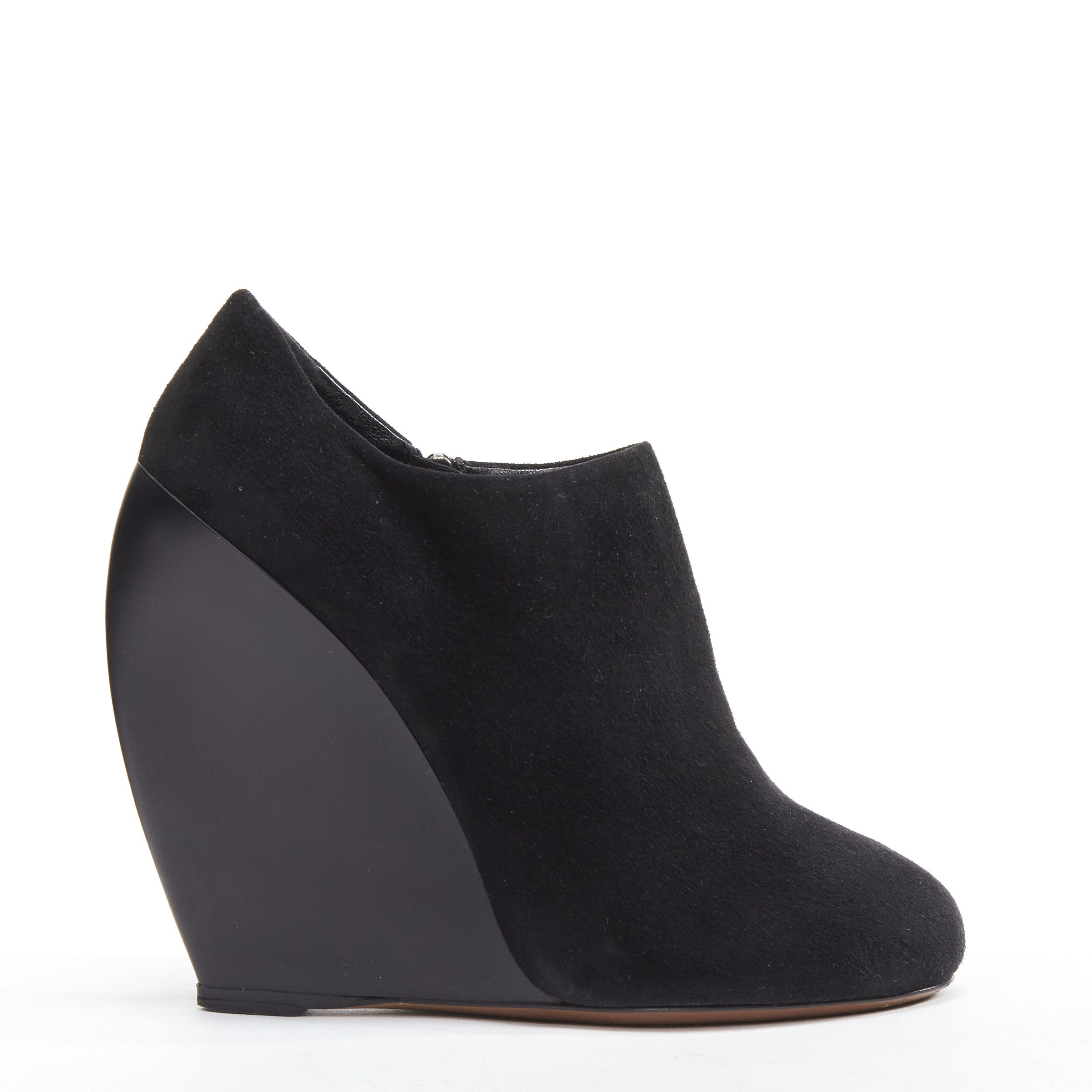 Alaia AZZEDINE ALAIA black suede curved wedge round toe ankle bootie EU37 Size US 7 / IT 37 - 1 Thumbnail