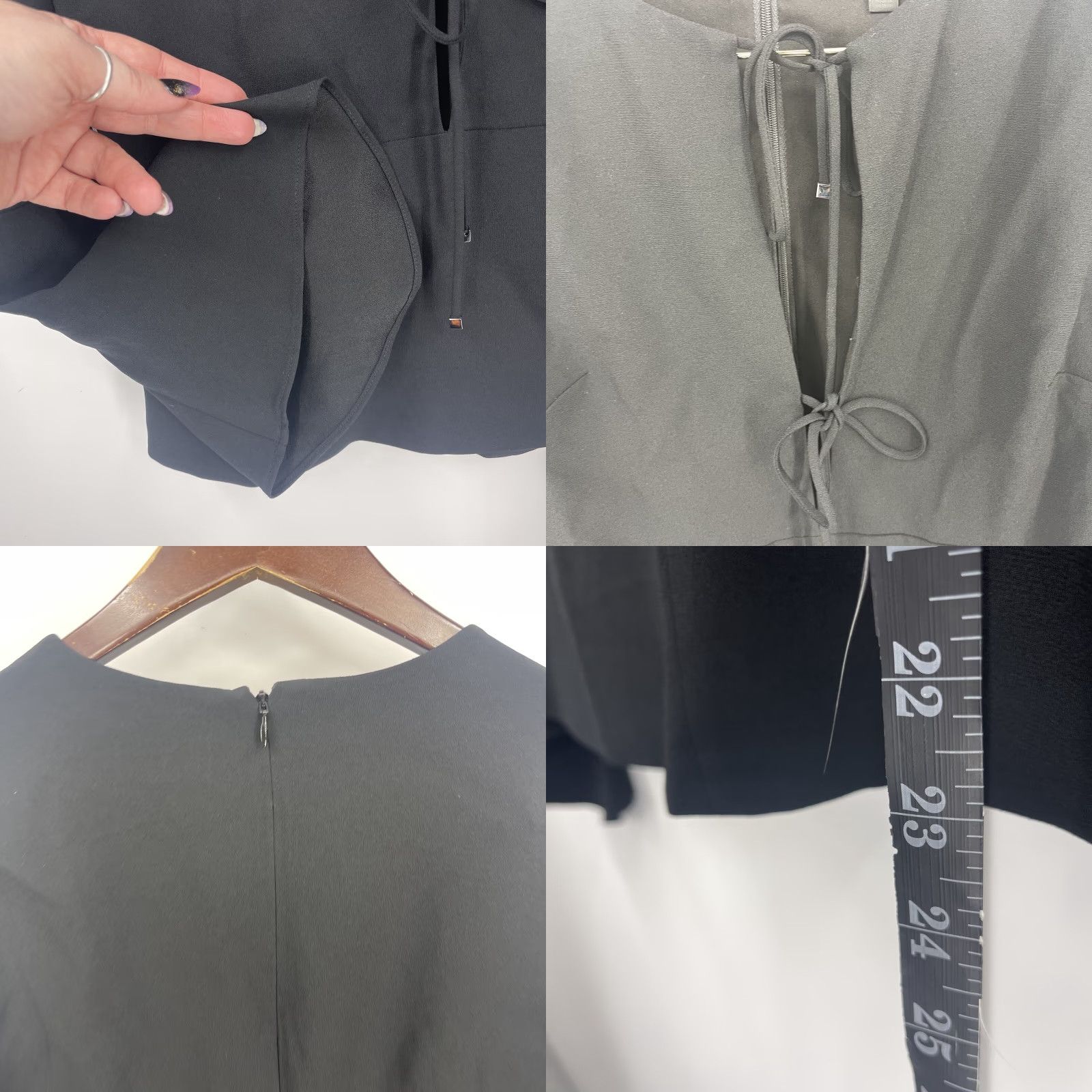 Bell INTERMIX Blouse Women Small Black Plunge Neck Tie Bell Sleeve V-Neck Tie Front Bell Flare Sleeves Size S / US 4 / IT 40 - 8 Thumbnail