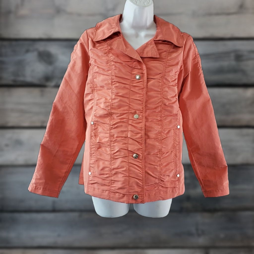 Vintage Chicos Zenergy Jacket Sz Small Solid Orange Windbreaker Snap Buttons Women Size S / US 4 / IT 40 - 1 Thumbnail