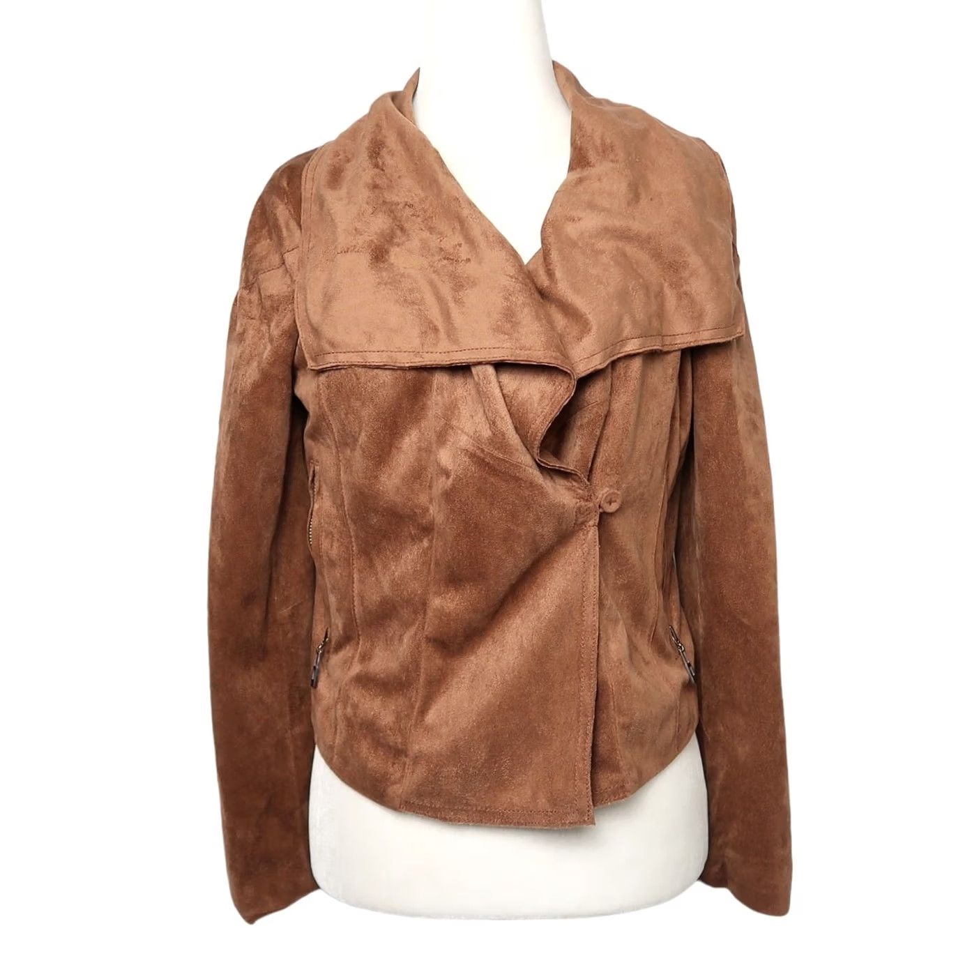 NIC+ZOE NIC+ZOE Cognac Brown Faux Suede Moto Jacket MP Woman Petite Medium M Size M / US 6-8 / IT 42-44 - 2 Thumbnail