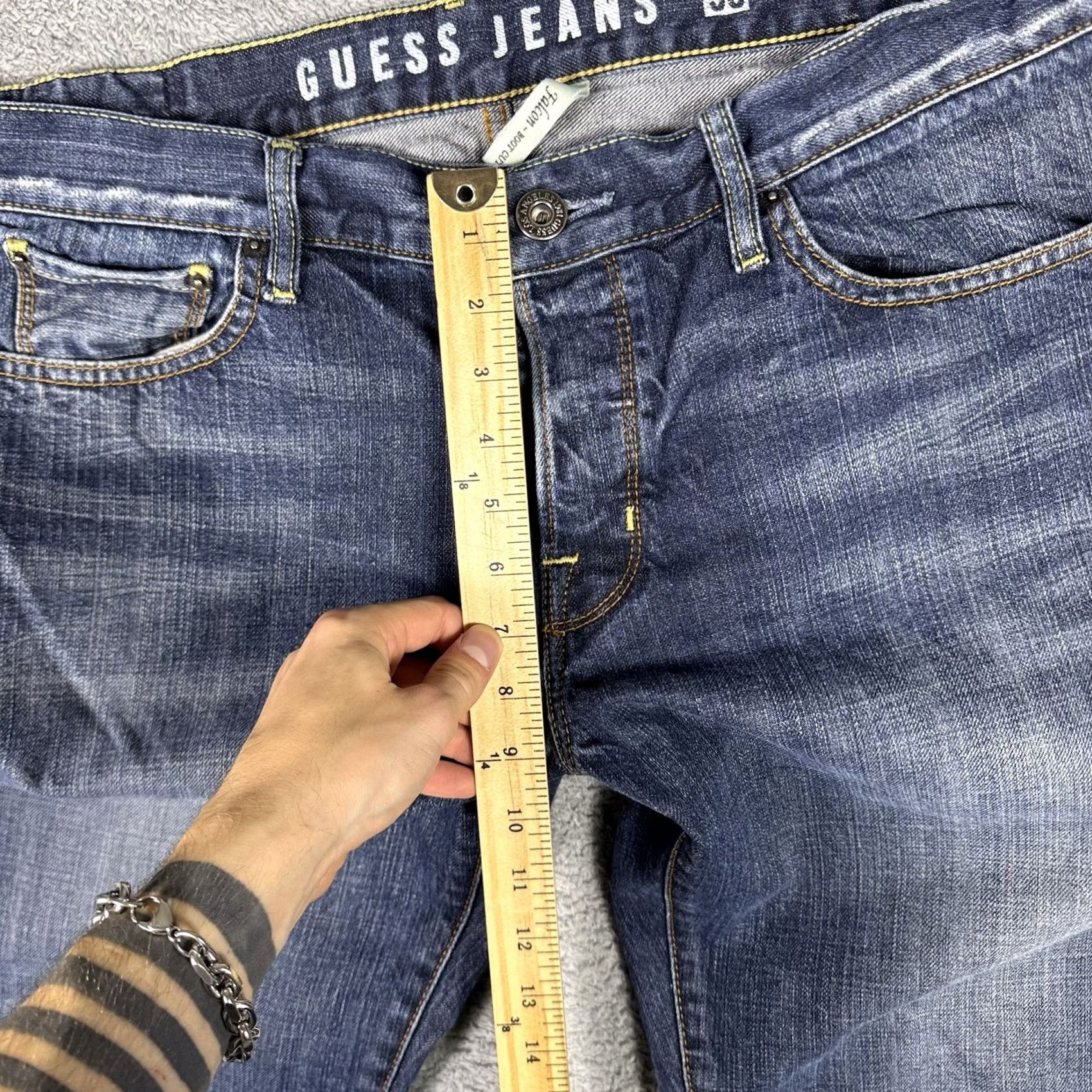 Guess Guess Jeans Falcon Mens 38x32 Dark Blue Denim Baggy - Y2K Bootcut - Low Rise - 5-Pocket - Button Zip Size US 38 / EU 54 - 4 Thumbnail