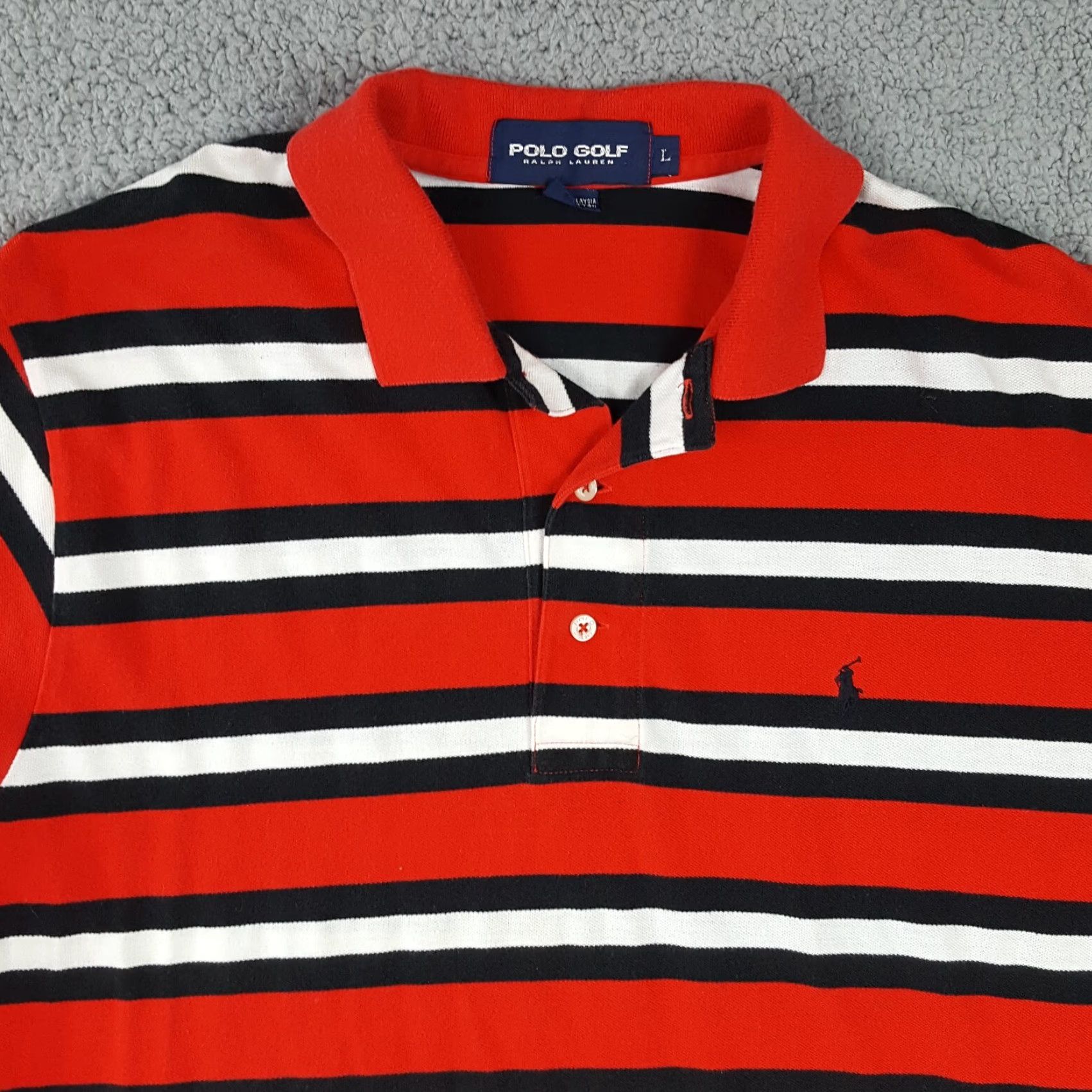 Ralph Lauren VINTAGE Ralph Lauren Polo Golf Men’s Large Red Striped Cotton Button Collar Polo Shirt 90s Preppy Casual Size US L / EU 52-54 / 3 - 2 Thumbnail