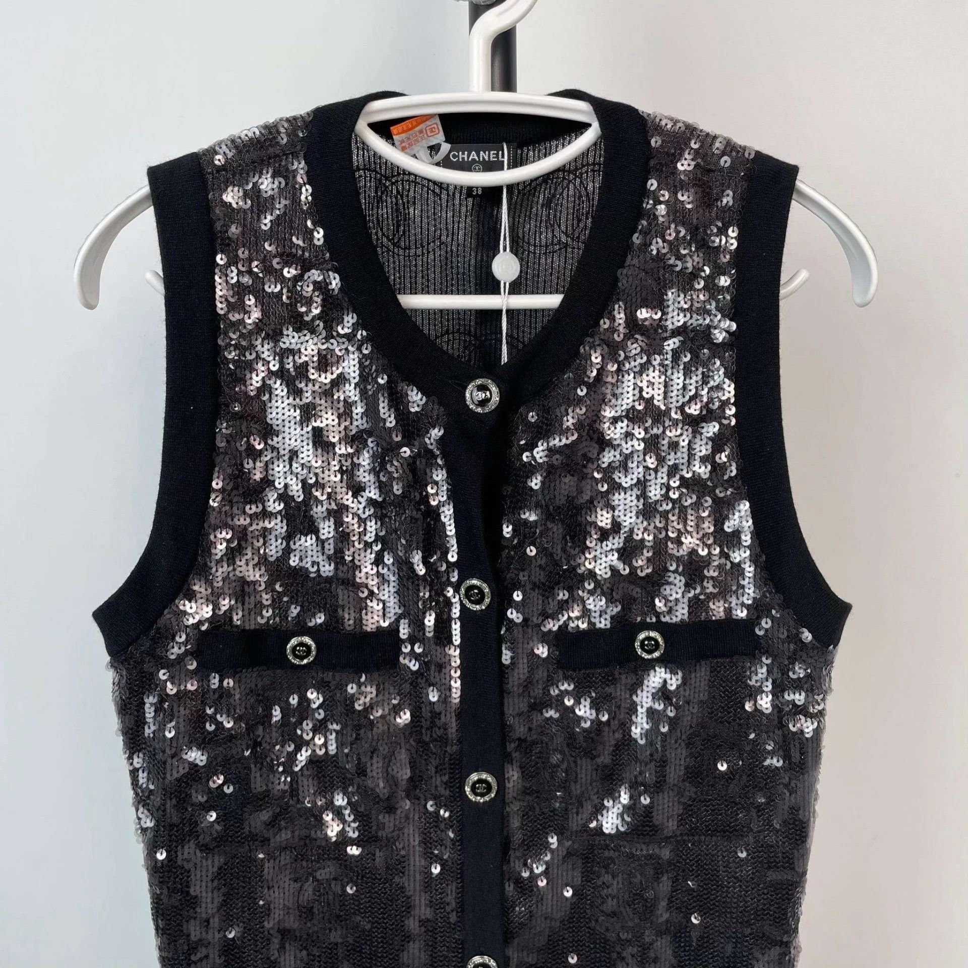 Chanel Chanel Sequin Crystal Longline Black Vest EU38 SS22 Size S / US 4 / IT 40 - 3 Thumbnail