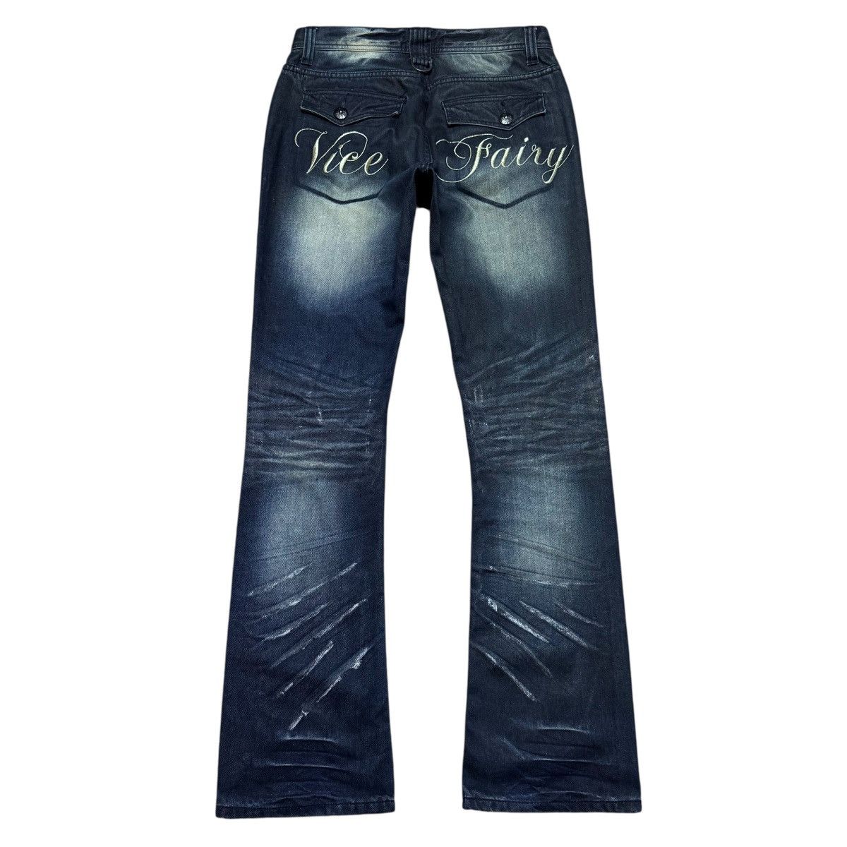 Le Grande Bleu (L.G.B.) Vice Fairy Whisker Distressed Denim Flare Jeans Size US 30 / EU 46 - 2 Thumbnail