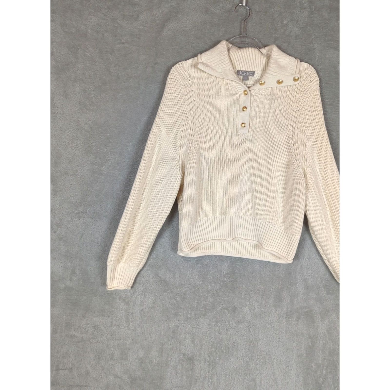 J.Crew J. CREW Sweater Womens L Ivory Ribbed Knit Cotton Button Collar Light Academia Pullover Long Sleeve Bre breathable Regular Fit Vintage: No Size L / US 10 / IT 46 - 2 Thumbnail
