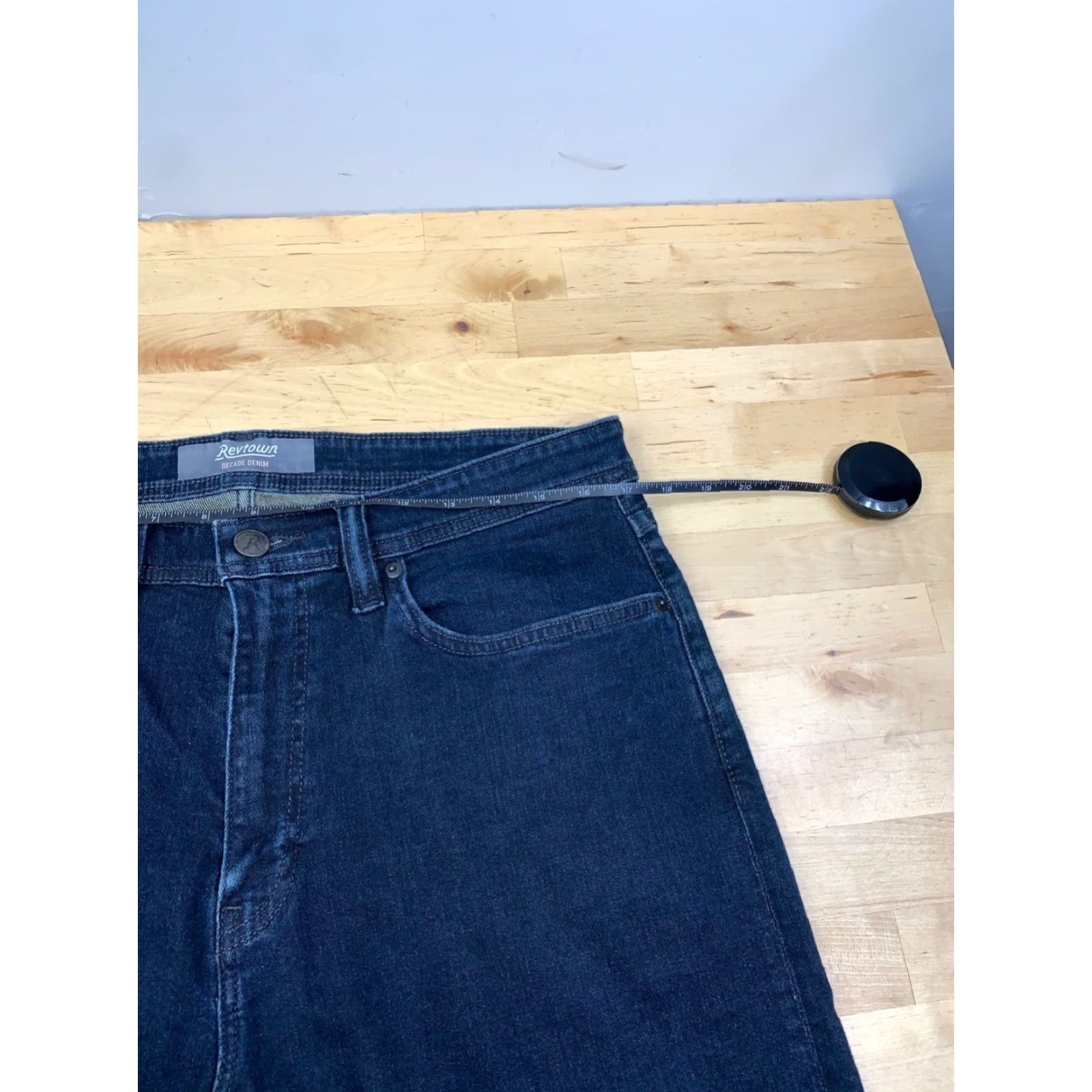 Denime Revtown Jeans Mens 31x31 Denim Blue Dark Wash Regular Tapered 31 Inseam Comfort Pockets Stretch Vintage No #8754 Size US 31 - 6 Thumbnail
