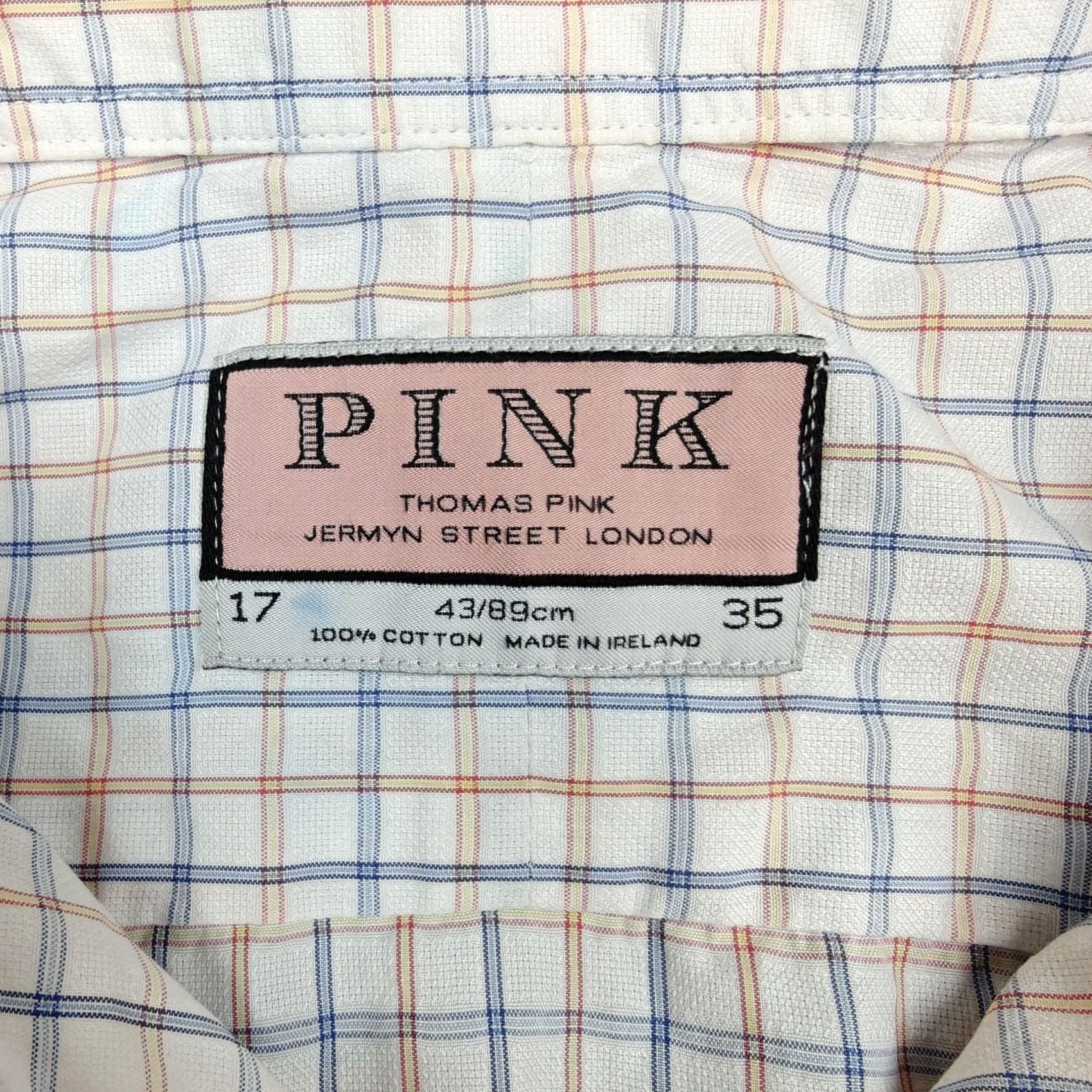 Vintage Thomas Pink Dress Shirt Mens 17 34/35 White Check Regular Fit Long Sleeve Cotton Size 46R - 4 Thumbnail
