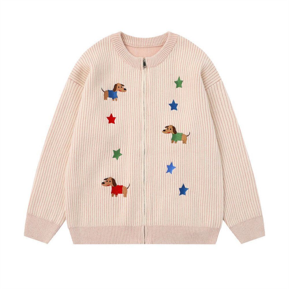 Vintage Men's Cartoon Puppy Embroidered Striped Knitted Cardigan Size US M / EU 48-50 / 2 - 1 Thumbnail