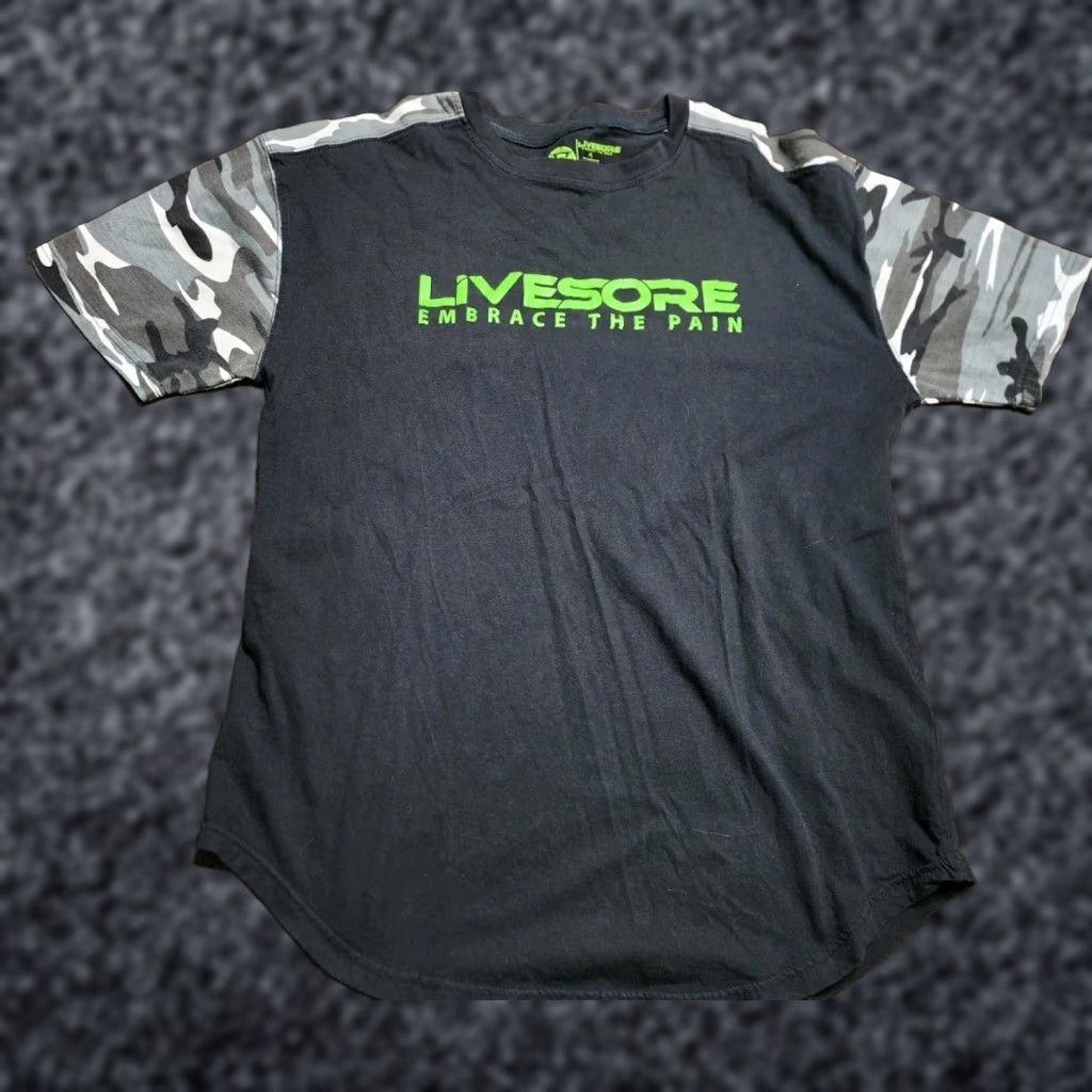 Vintage Livesore Patriotic Camo Sleeve Workout T-Shirt Mens XL Black Cotton Short Sleeve CrossFit Gym Power Lift Size US XL / EU 56 / 4 - 1 Thumbnail