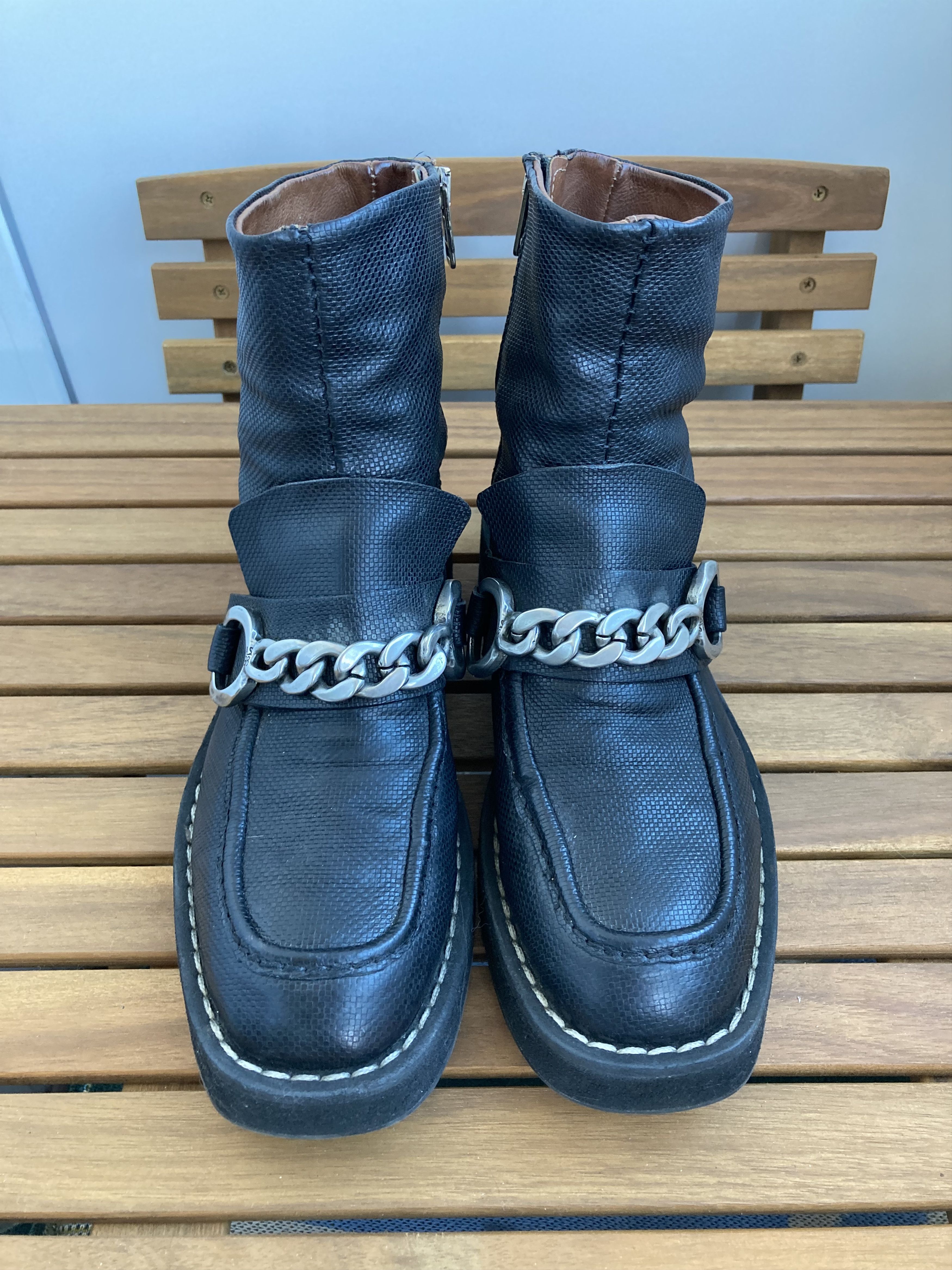 A.S.98 Vintage A.S.98 leather flap black boots with chains Size US 7.5 / IT 37.5 - 2 Thumbnail