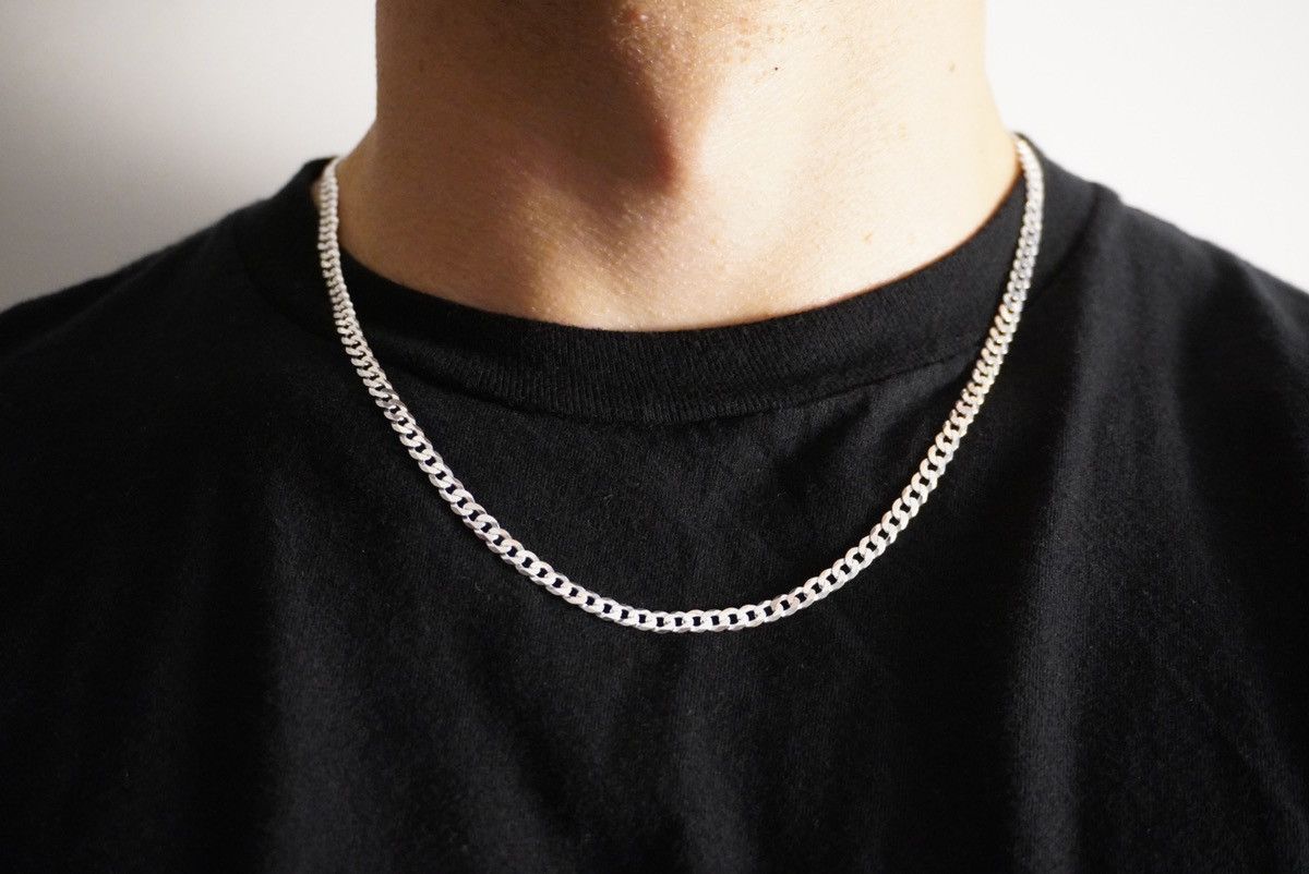 Jewelry Silver Chain Solid Sterling Silver Cuban Link Chain 4mm 20in Size ONE SIZE - 1 Thumbnail
