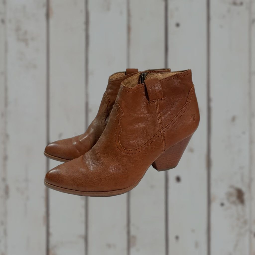 Frye Frye Reina Cognac Leather Western Ankle Bootie 3479257-COG Size 9M Women Boots Size US 9 / IT 39 - 1 Thumbnail