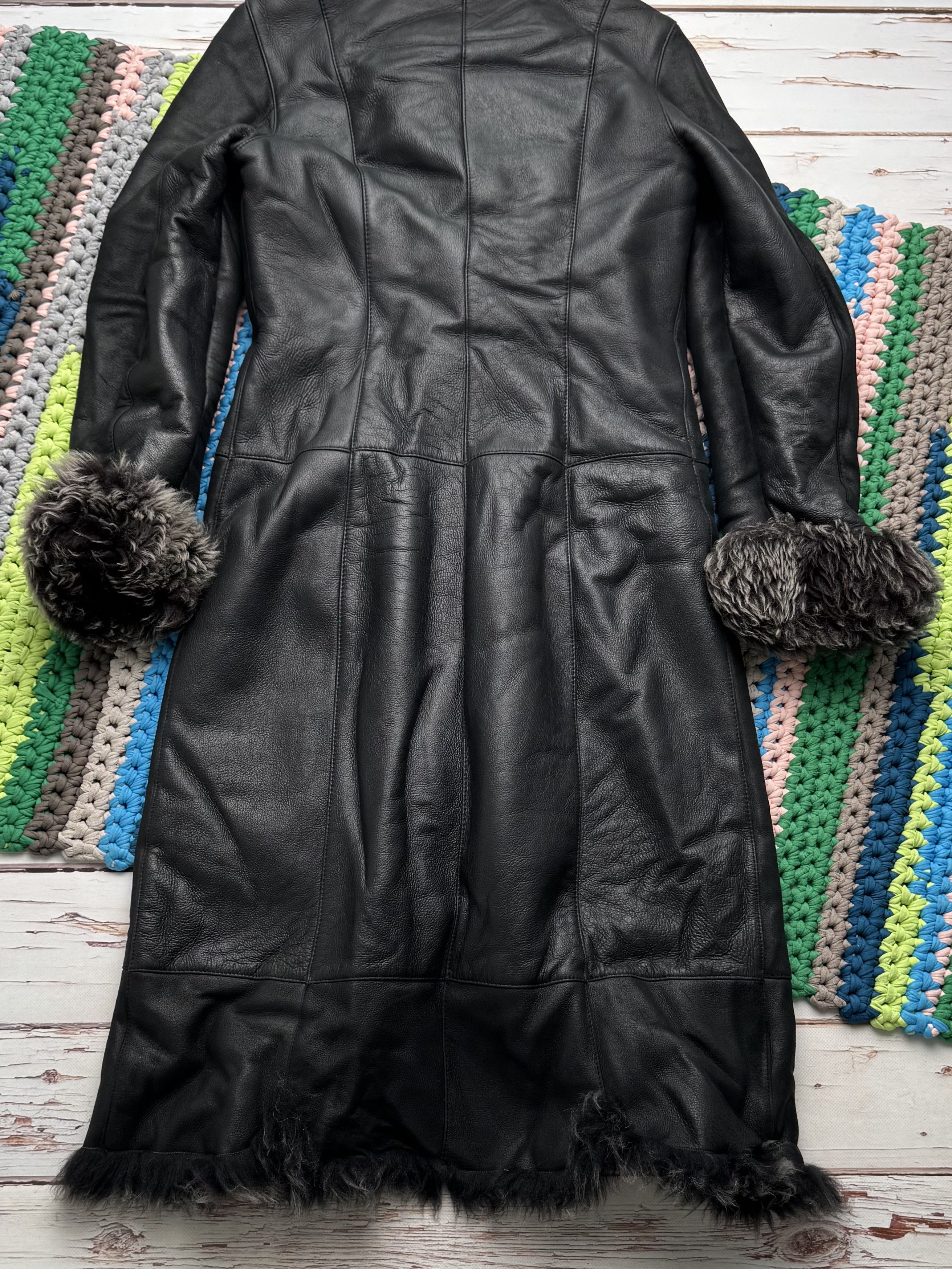 Vintage Y2K Sheepskin Leather Coat Black Shearling Long (ET1) Size M / US 6-8 / IT 42-44 - 14 Thumbnail