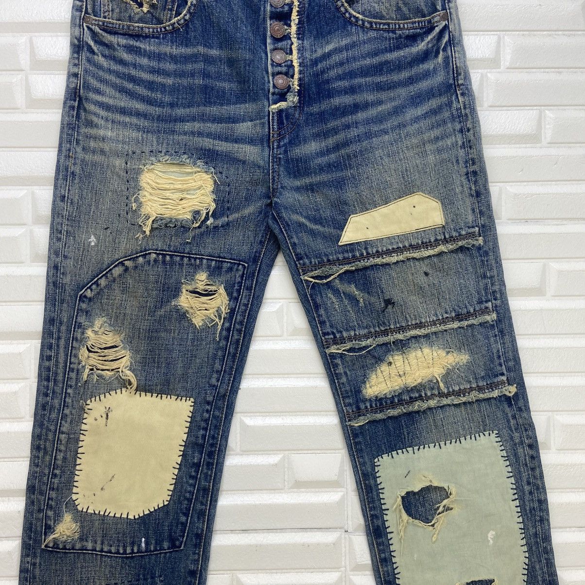 Japanese Brand Bonds & Peace Street Fashion Patchwork Distressed Denim Size US 30 / EU 46 - 13 Thumbnail