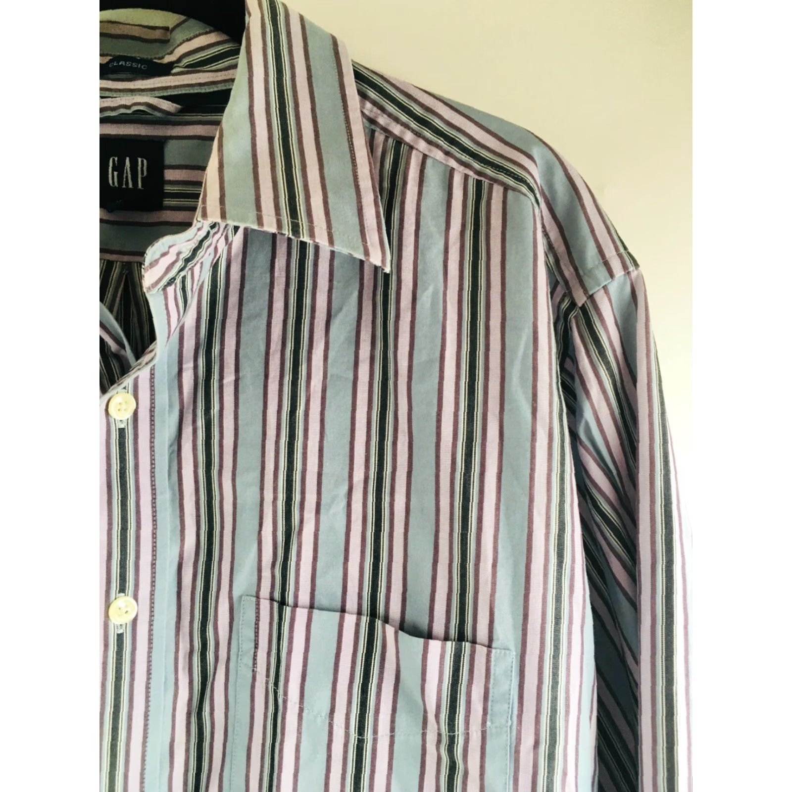 Gap Gap Shirt Men Large 16-16.5 Pink Gray Striped Button Up Long Sleeve Size US L / EU 52-54 / 3 - 3 Thumbnail