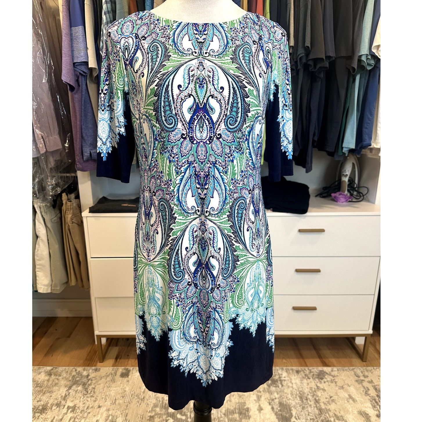 Other Eliza J Blue White Paisley Short Sleeve Jersey Midi Dress 6 Size M / US 6-8 / IT 42-44 - 1 Thumbnail