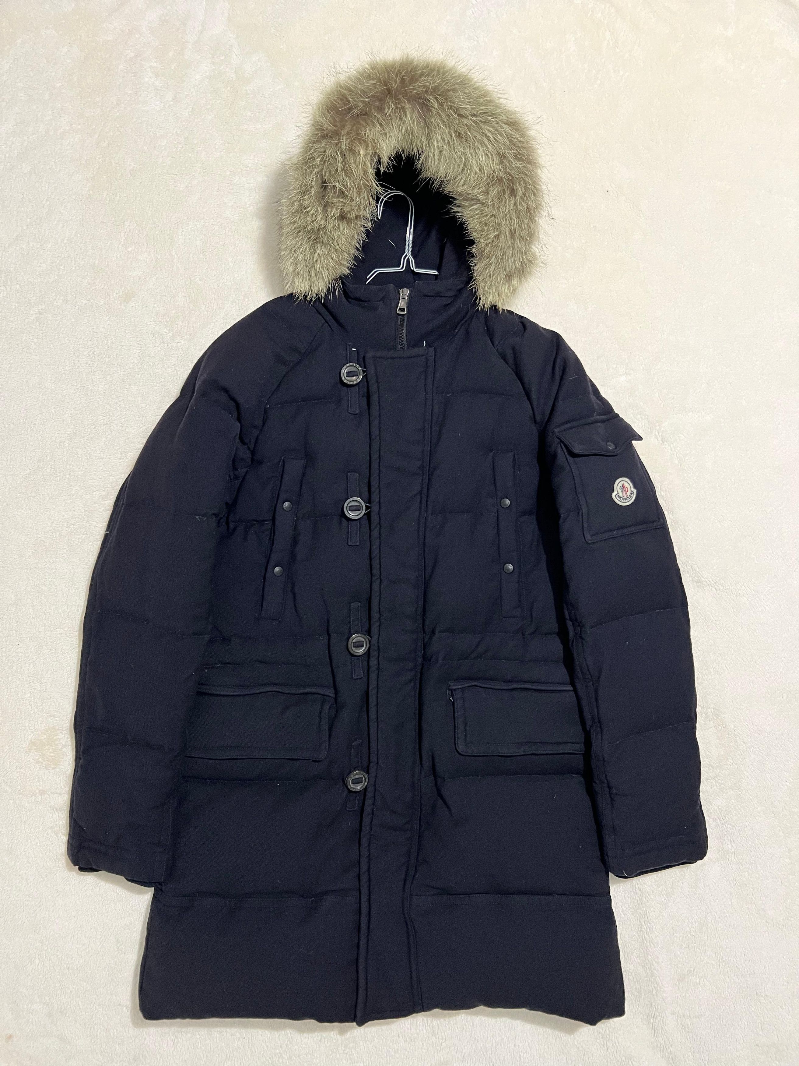 Moncler Moncler Long Wool Parka Navy Size US XL / EU 56 / 4 - 1 Thumbnail