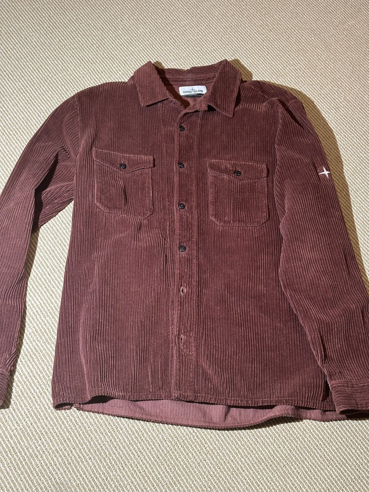 image of Stone Island Corduroy Shirt in Burgundy, Men's (Size XL)