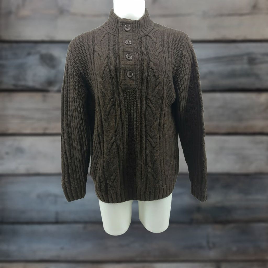 Vintage CABELAS Men's Sweater Cable Knit Brown Mock Neck Outdoor Large Shirt Men Size US L / EU 52-54 / 3 - 1 Thumbnail