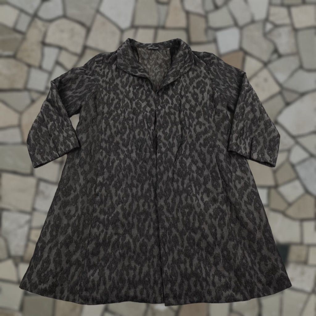 Eileen Fisher VINTAGE Eileen Fisher Jacket Womens One Size Gray Animal Print Open Front Long Coat Size L / US 10 / IT 46 - 1 Thumbnail