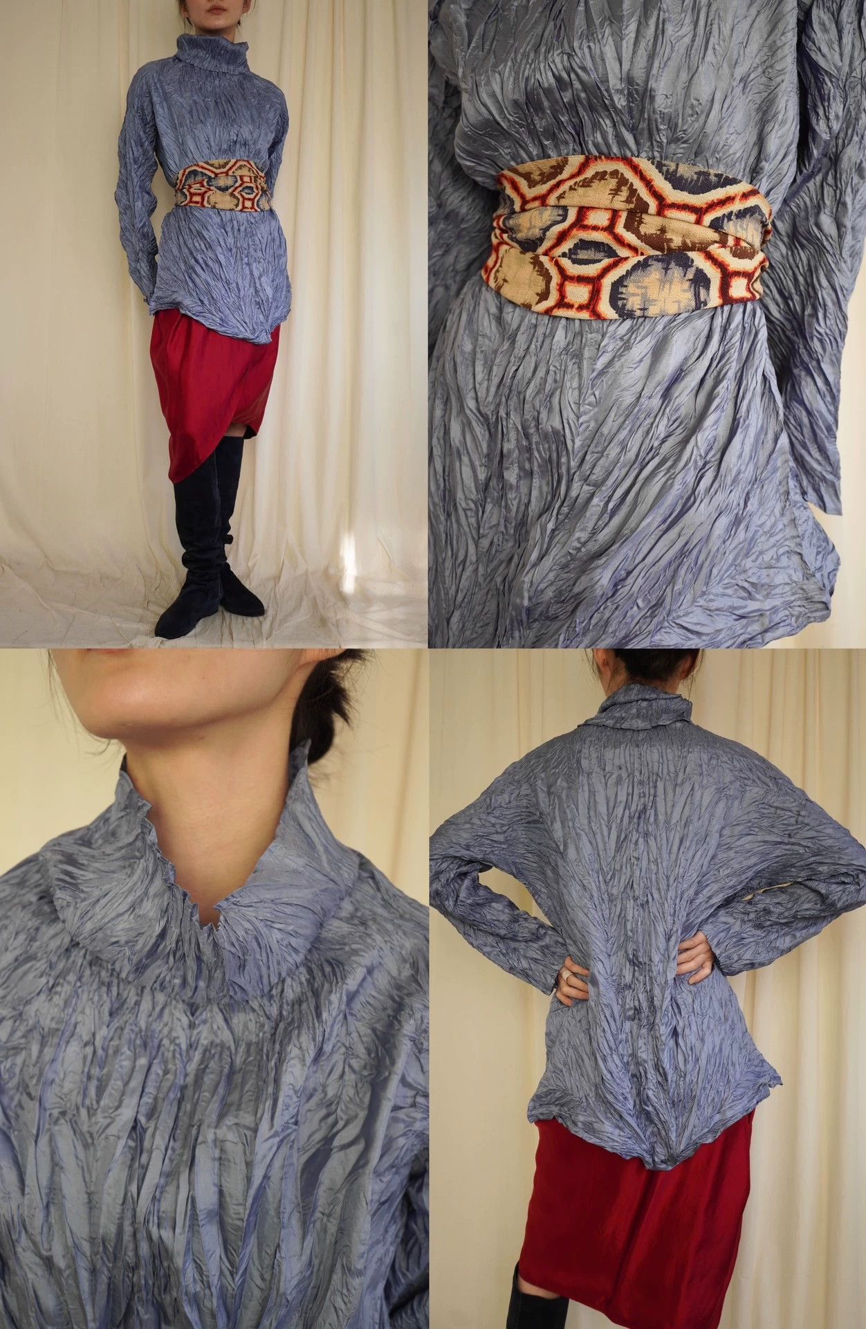 Issey Miyake Issey Miyake 1992SS Pleats Blue Turtleneck Top Size ONE SIZE - 8 Thumbnail