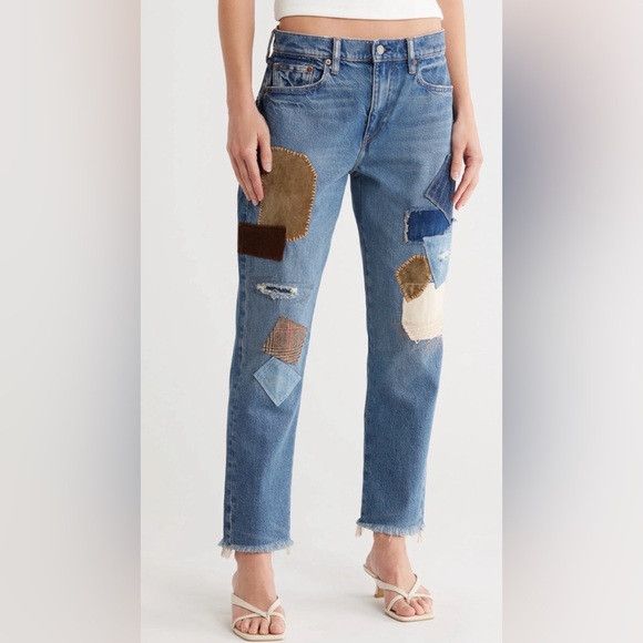 Polo Ralph Lauren Patchwork Straight Leg Jeans Blue and Brown Size 32" / US 10 / IT 46 - 2 Thumbnail