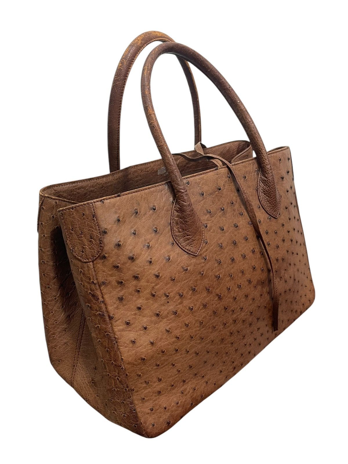 Genuine Leather Full Leather Ostritch Patina Vtg Unknown Tote Bag 2🟩0 Size ONE SIZE - 4 Thumbnail
