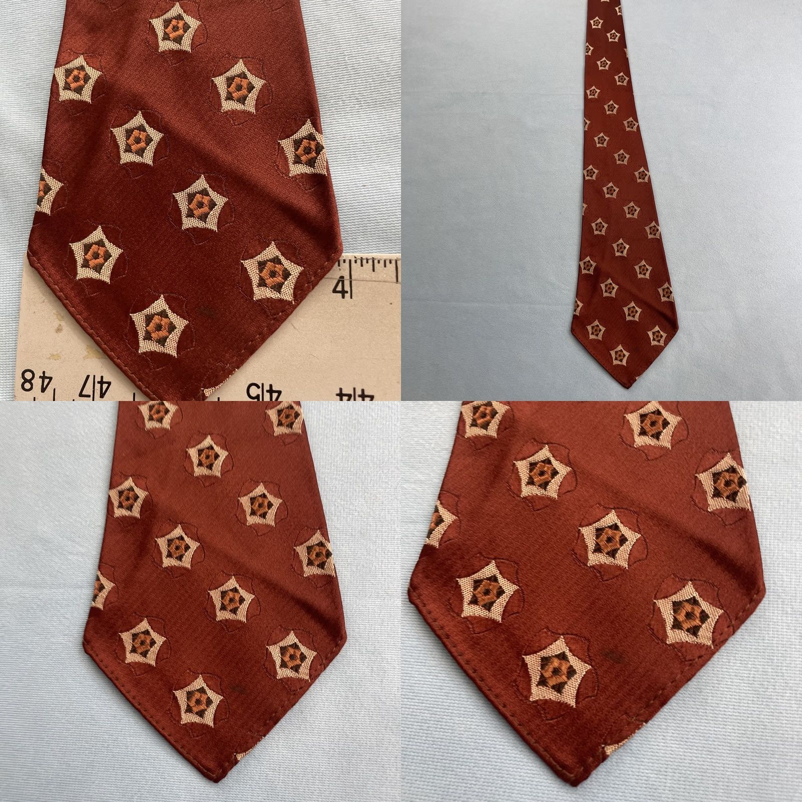 Arrow VINTAGE Arrow Necktie Tie 4x47 Silk Woven Star Rockabilly Red Orange Mens Size ONE SIZE - 8 Thumbnail