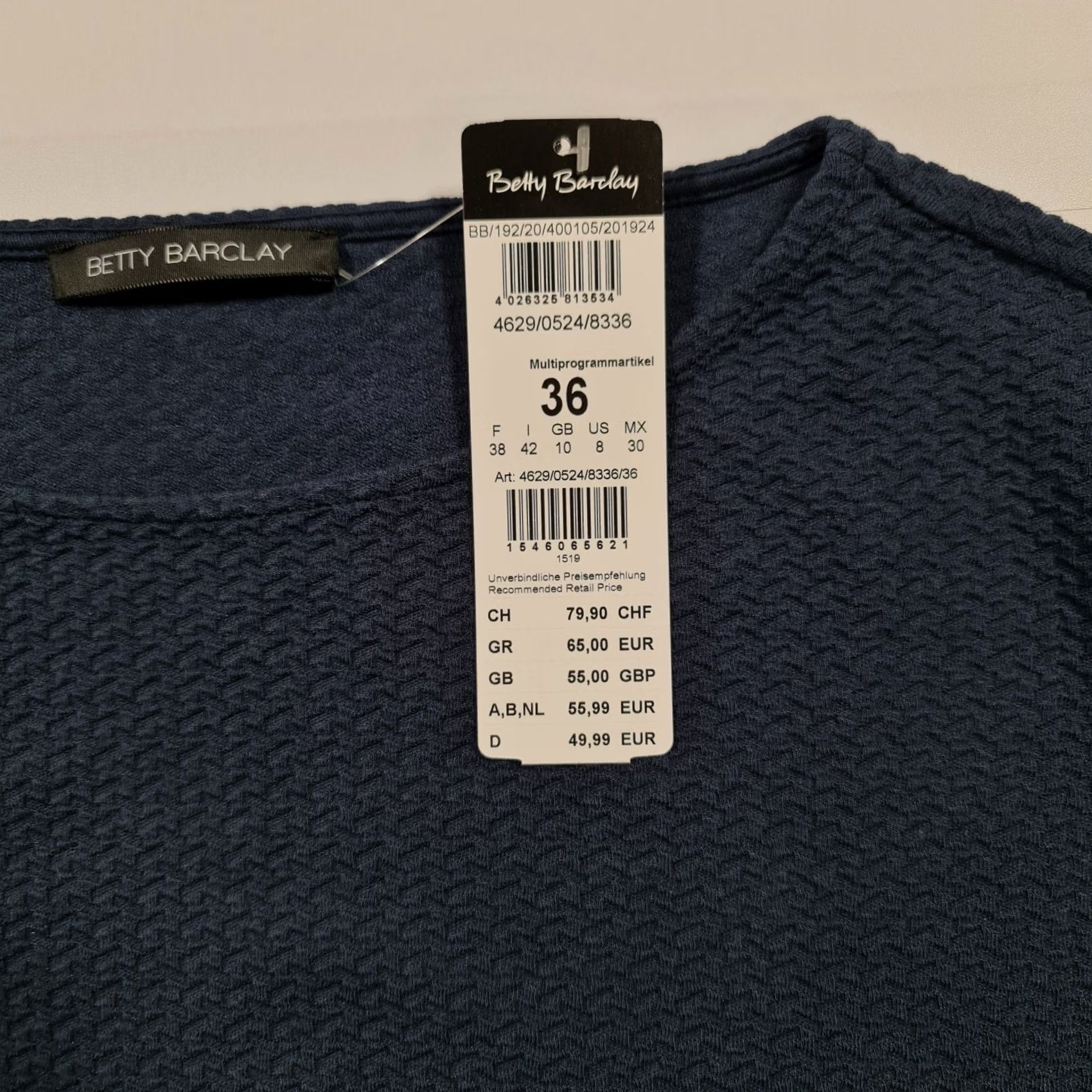 Vintage Betty Barclay Womens Jumper Navy Blue 10 UK Short Sleeve Round Neck Top Ladies Size L / US 10 / IT 46 - 3 Thumbnail