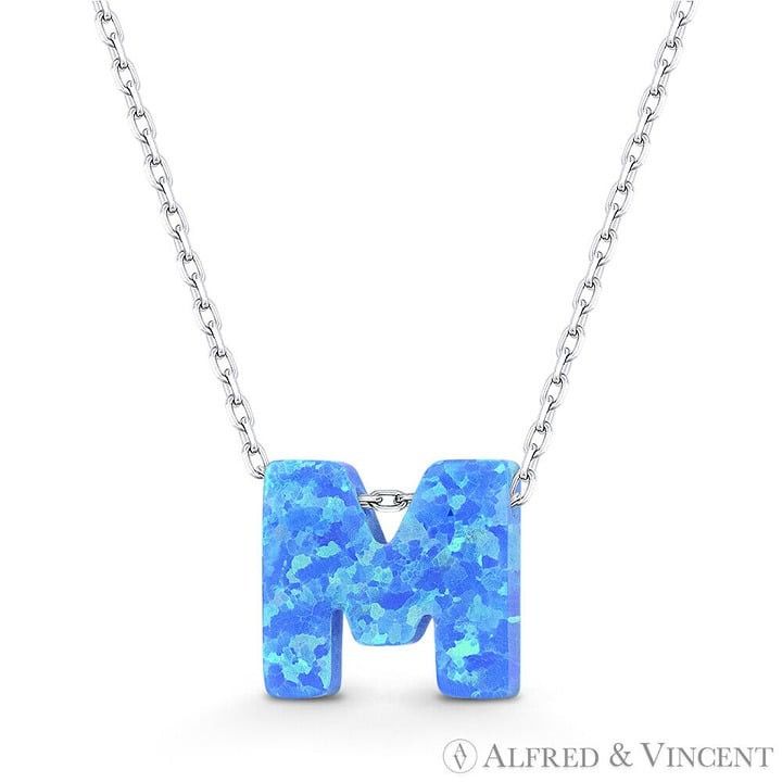 Other Blue Lab Opal Initial "M" Pendant Anchor Chain Necklace Size ONE SIZE - 1 Preview