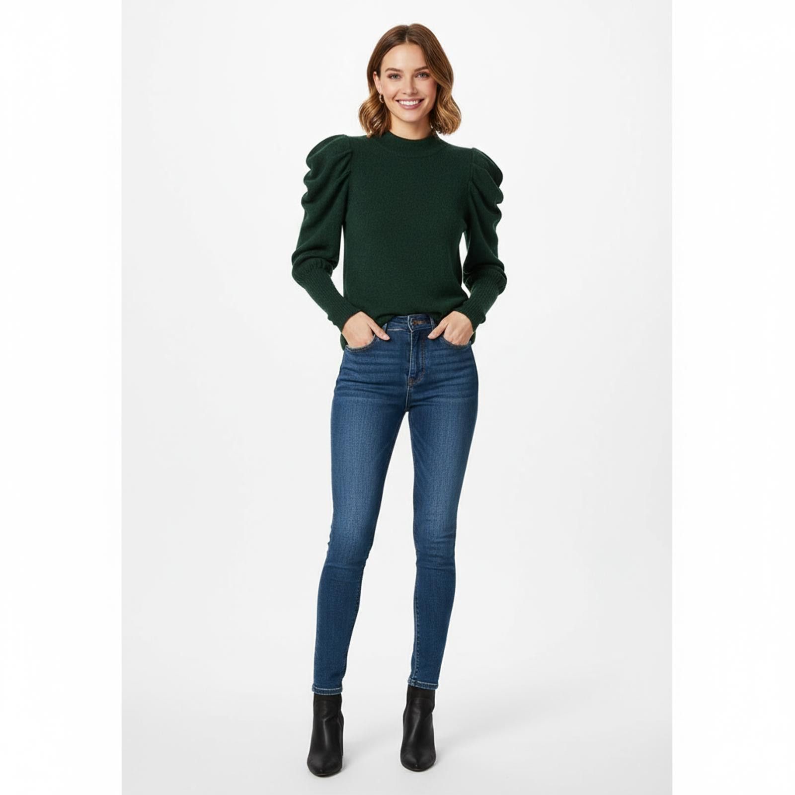 Unknown London Dark Green Puff Sleeve Sweater Cozy & Stylish Size S / US 4 / IT 40 - 1 Thumbnail