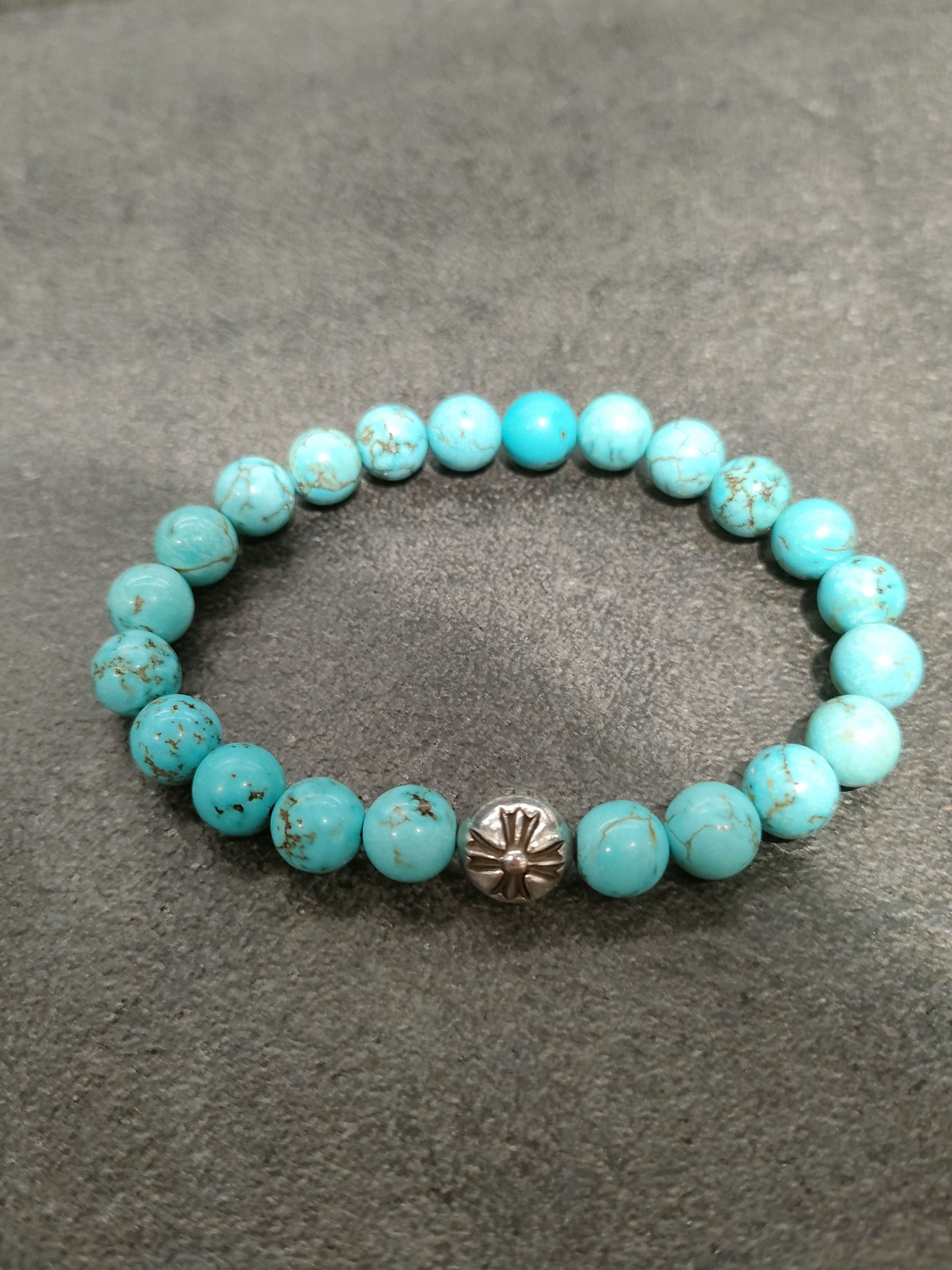 Chrome Hearts Chrome Hearts 8mm Single Silver Turquoise Cross Bracelet Size ONE SIZE - 6 Thumbnail