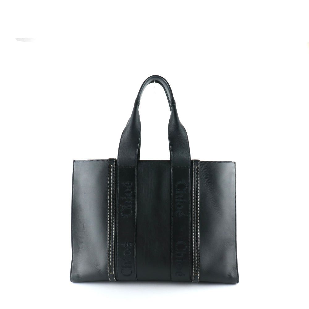 image of Chloe Chloé - Large Model Woody Shopping Bag In Black Leather, Women's