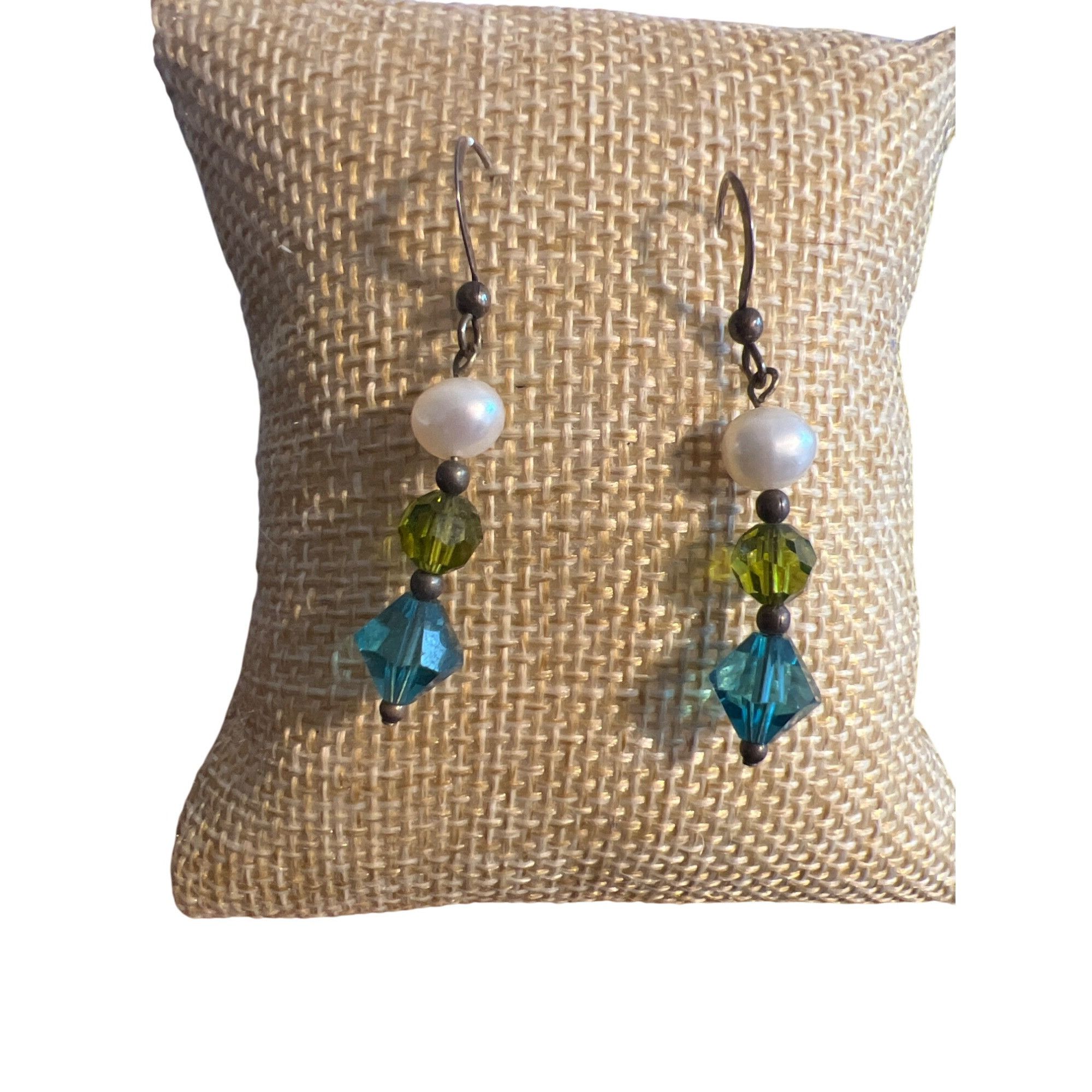 Other Vintage Sterling Silver Dangle Earrings Pearl Blue Green Cry Size ONE SIZE - 1 Thumbnail