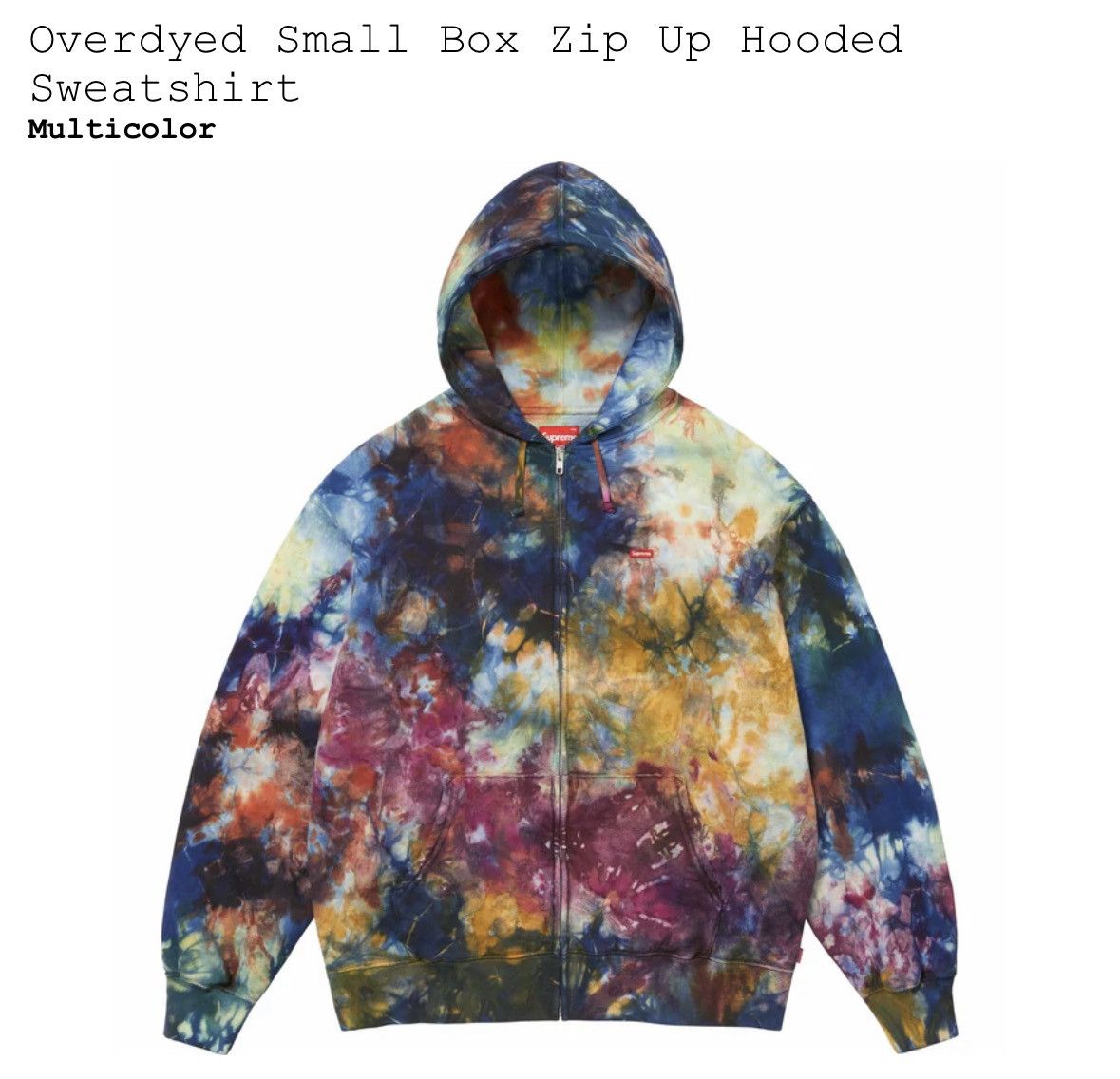image of Supreme Overdyed Small Box Zip Up Hoodie Tie Dye Ss24, Men's (Size Medium)