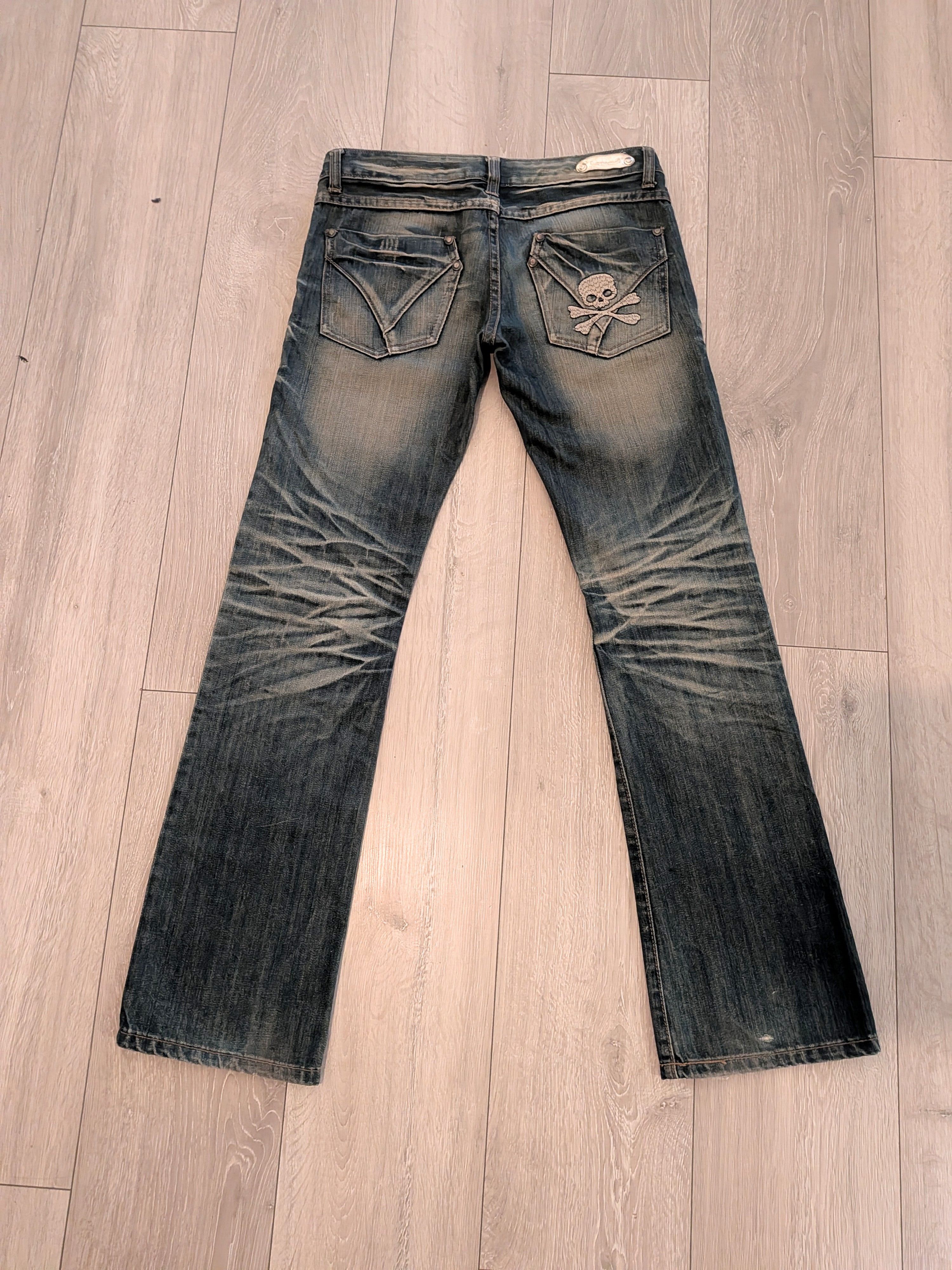 Embroided Skull Acid Wash Low rise Denim