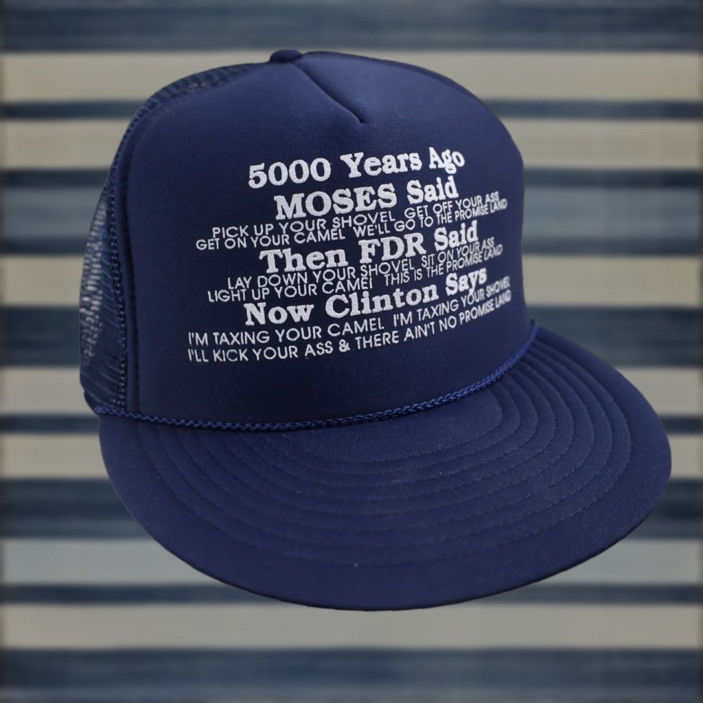Vintage VINTAGE Moses, FDR, Clinton Taxation Graphic Trucker Hat Men One Size Blue OS Trucker Hat Size ONE SIZE - 1 Thumbnail
